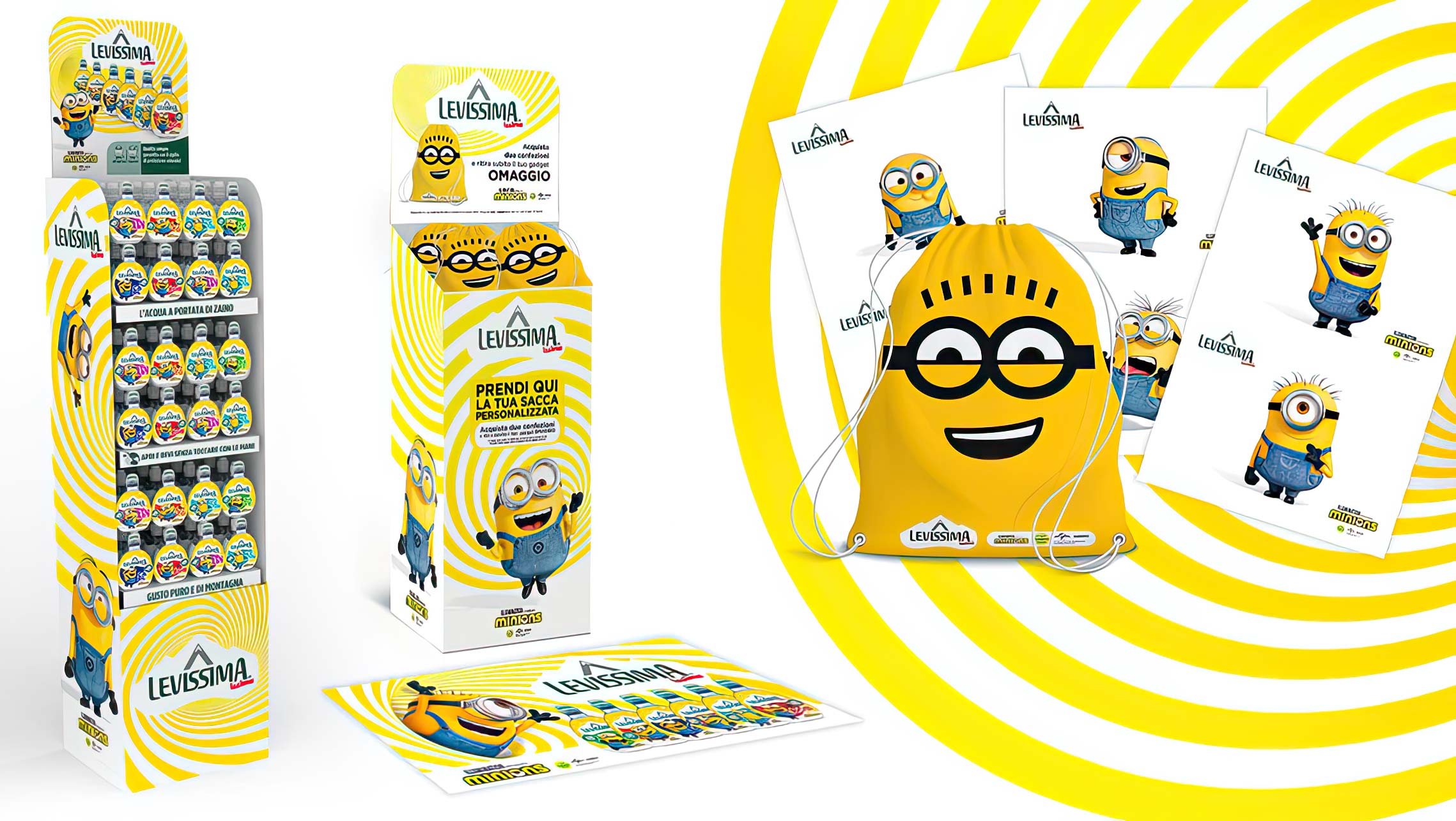 The standing display units for the Issima Minions bottles and its promotions