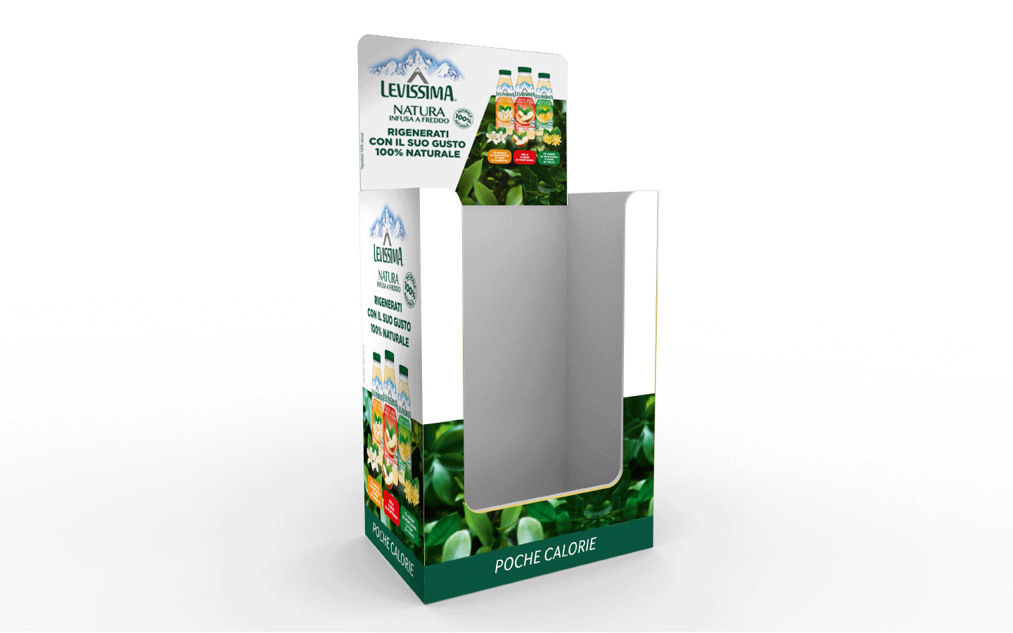 Btl communication materials for Levissima Natura and Levissima+ designed by ATC for the grocery channel