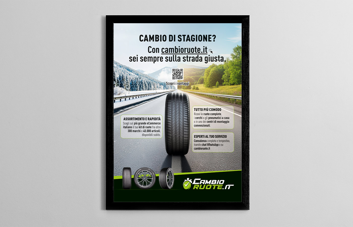 A new billboard campaign by ATC – All Things Communicate is now on air, inviting motorists stopping at Autogrill locations to change their tires, rims, or complete wheel kits directly through the website CambioRuote.it.