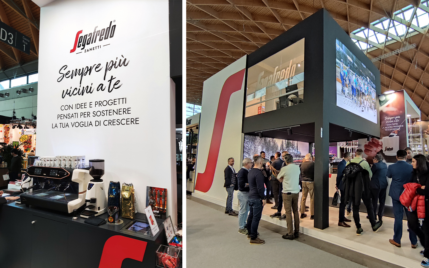 pictures of Segafredo's booth at Sigep featuring graphics by ATC - All Things Communicate
