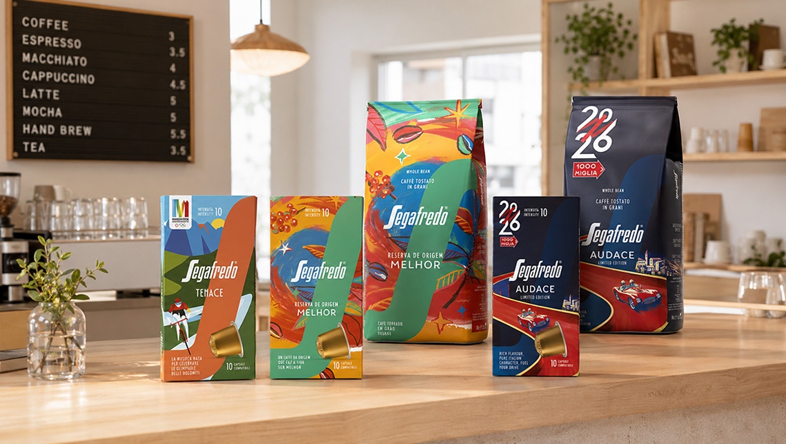 The packaging for Segafredo’s three limited editions, Melhor, Audace and Tenace, developed by ATC