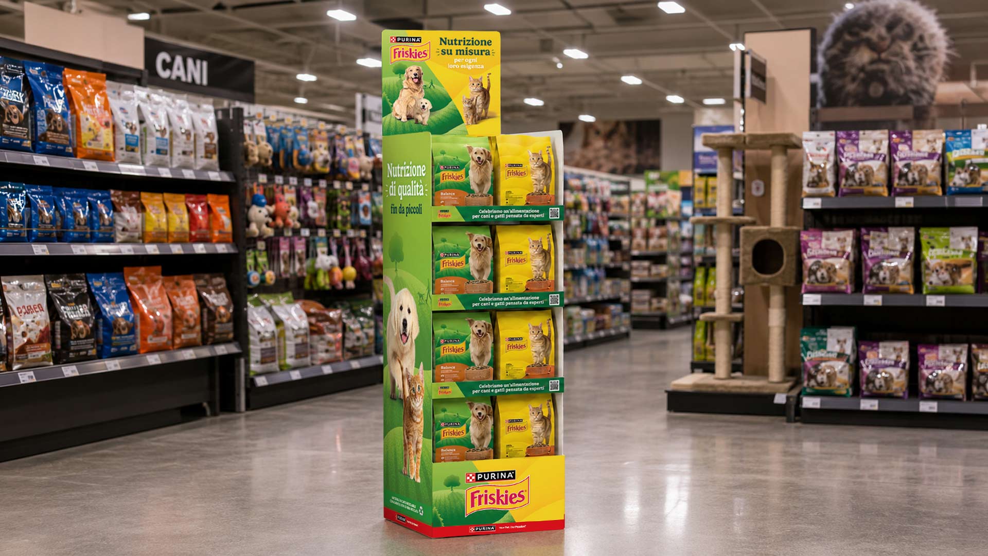 The dog and cat display unit designed for retail by ATC to relaunch the brand Friskies