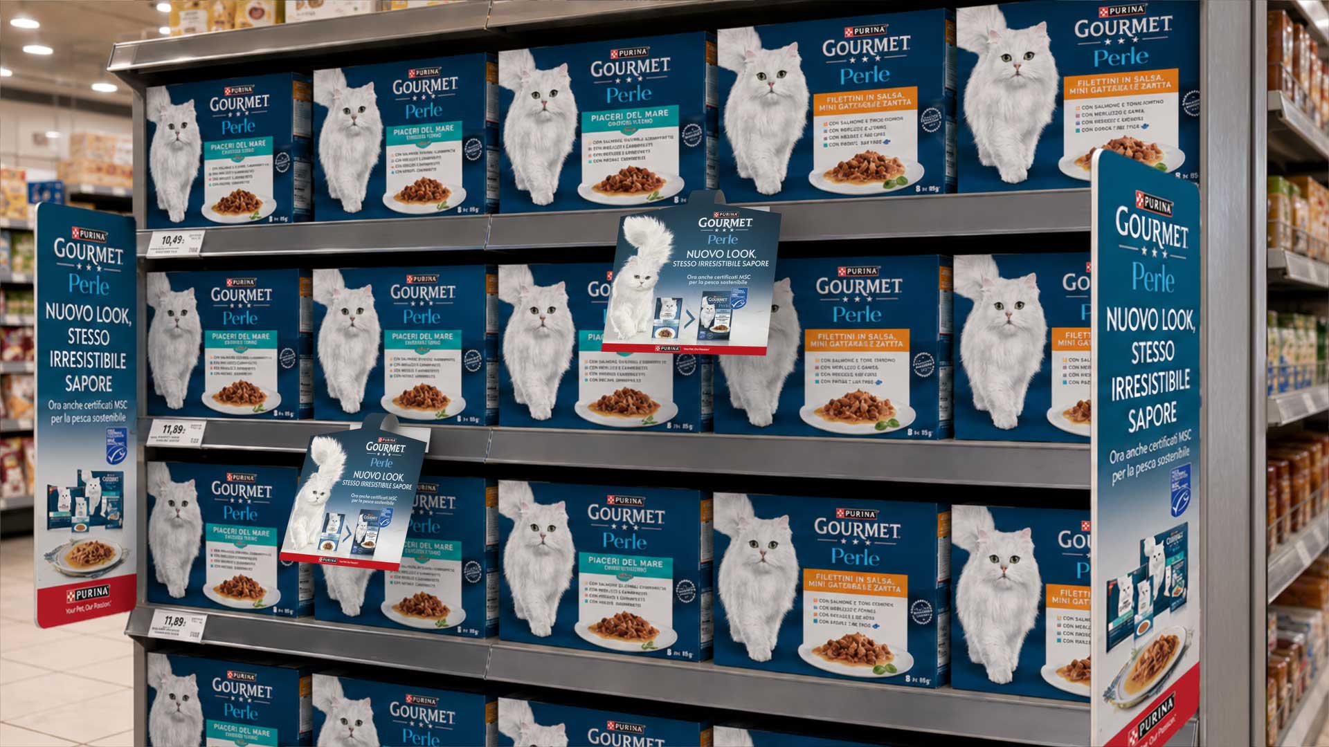 The Gourmet Perle communication materials created by ATC - All Things Communicate celebrate the brand in-store, featuring displays, shelf wobblers, aisle flags, and gondola ends