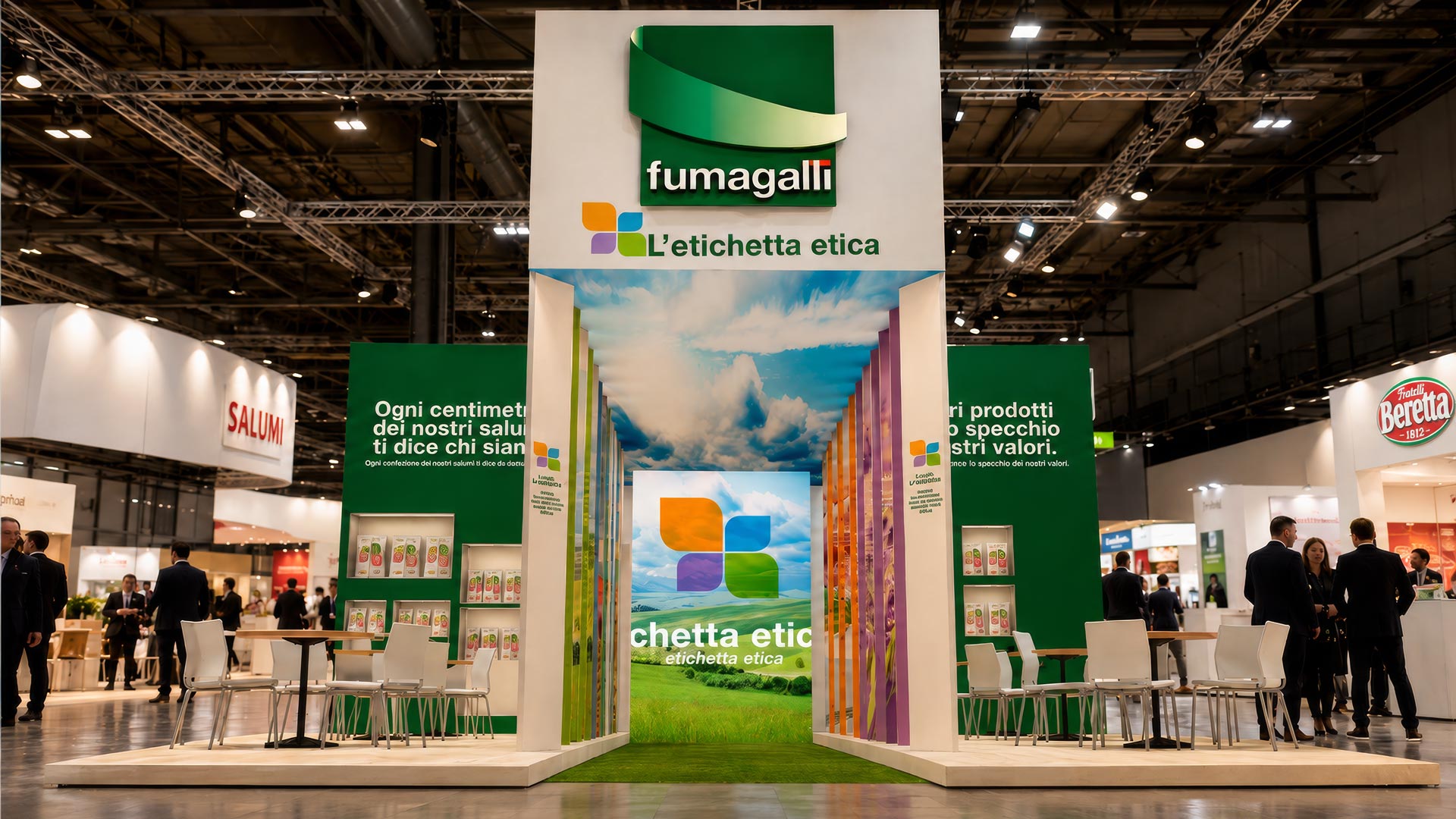 LThe “Etichetta Etica” big idea created by ATC for Fumagalli Salumi: the key concept with the flower logo, experiential stands, the blog, online and offline amplification for Expo 2015, the animal welfare packaging line and trade press pages.