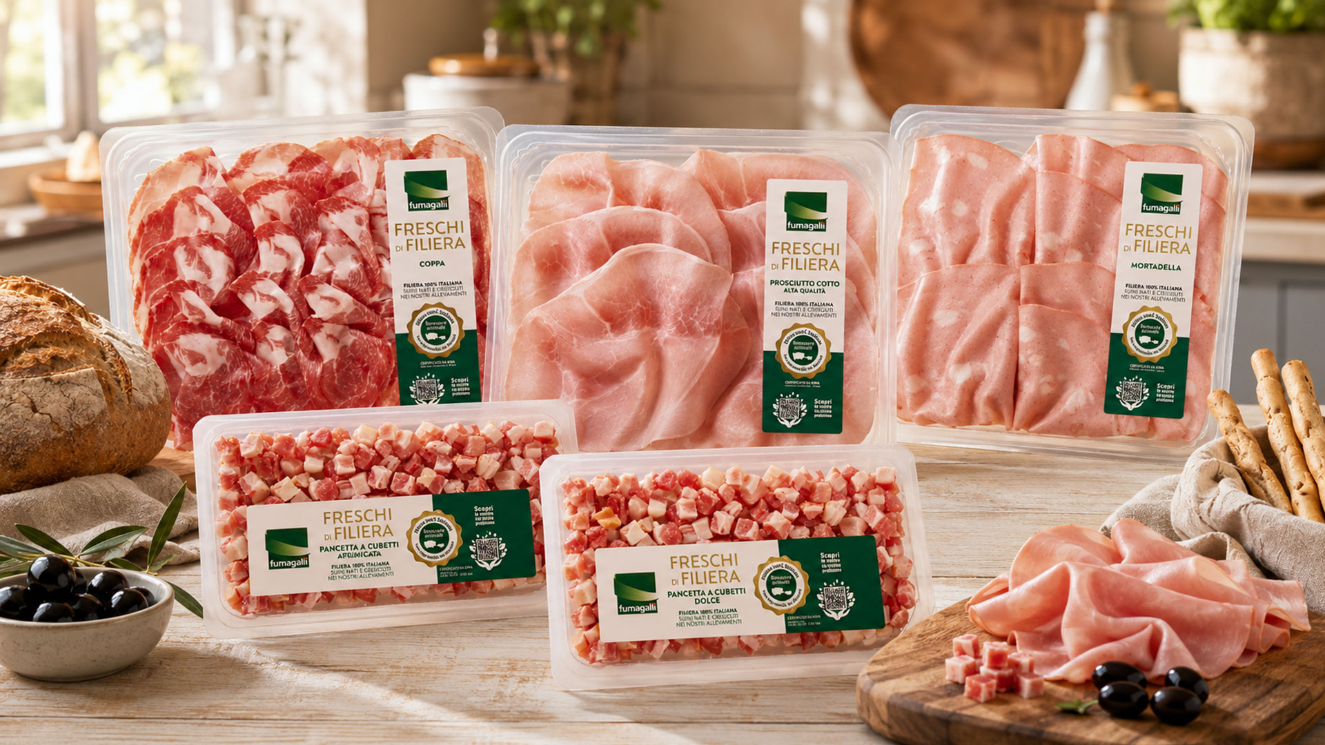 Over the years, ATC has developed numerous packaging projects for Fumagalli cured meats: the Freschi di Filiera packs, accompanied by the creation of a dedicated landing page; the Nondirdinò snacks; the Cooking Ingredients line; as well as international trade fair projects.
