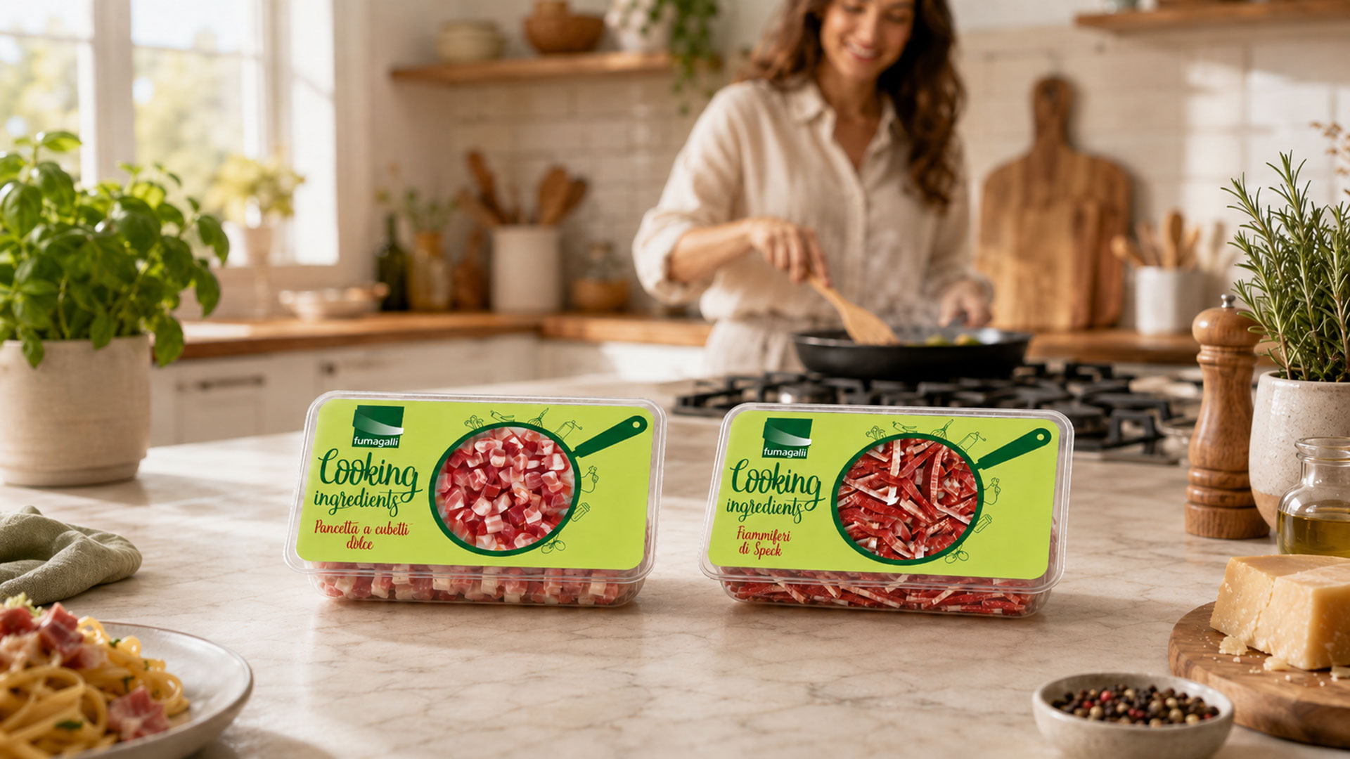 Over the years, ATC has developed numerous packaging projects for Fumagalli cured meats: the Freschi di Filiera packs, accompanied by the creation of a dedicated landing page; the Nondirdinò snacks; the Cooking Ingredients line; as well as international trade fair projects.