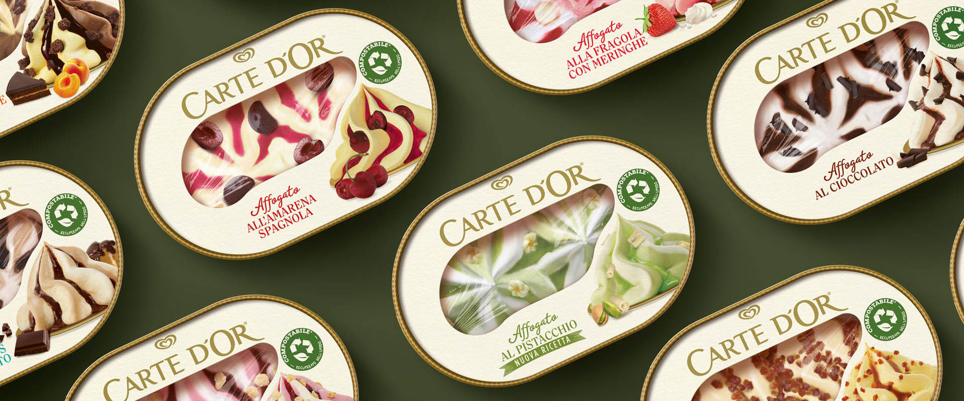 Graphic design by Reverse innovation on Carte d'Or Affogato ice cream tubs, voted Product of the Year