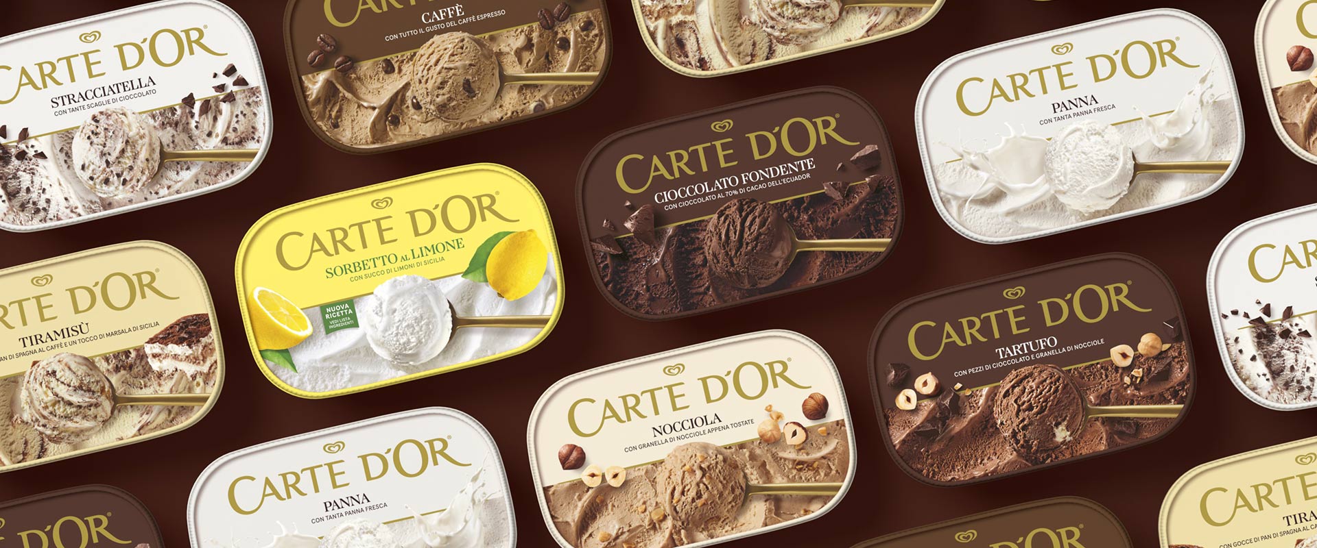 The new design of Carte d'Or Classici brings all the indulgence of the product into the tub, across its different variants.
