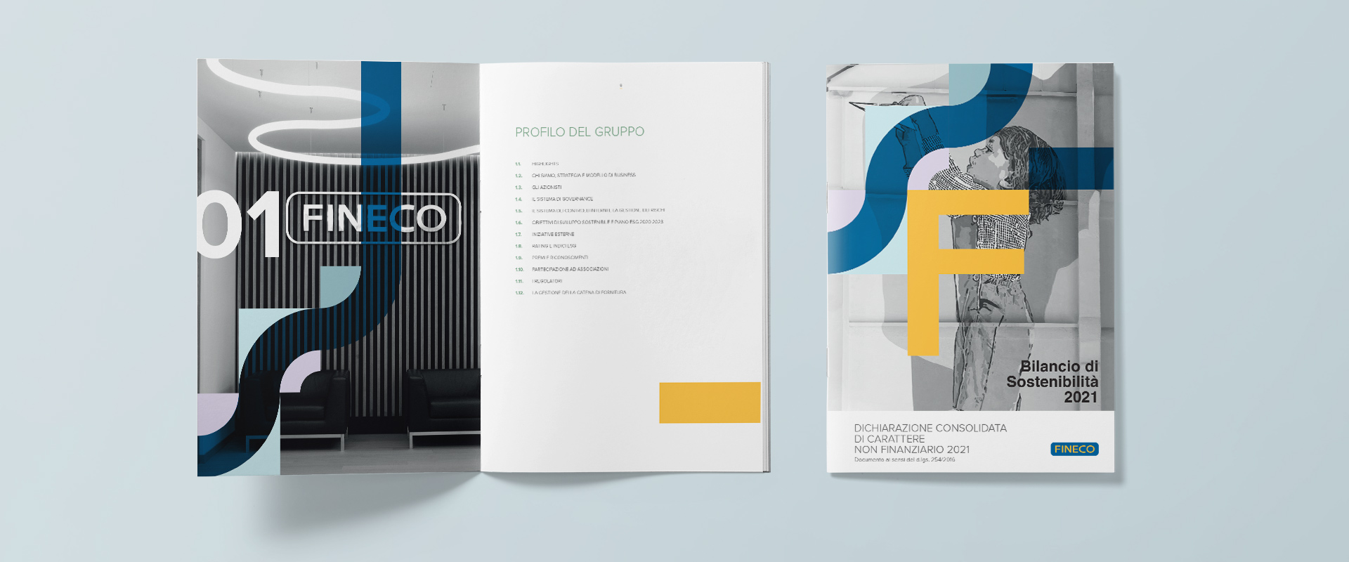 ATC - All Things Communicate graphic restyling of the Fineco Group's 2019 Sustainability report