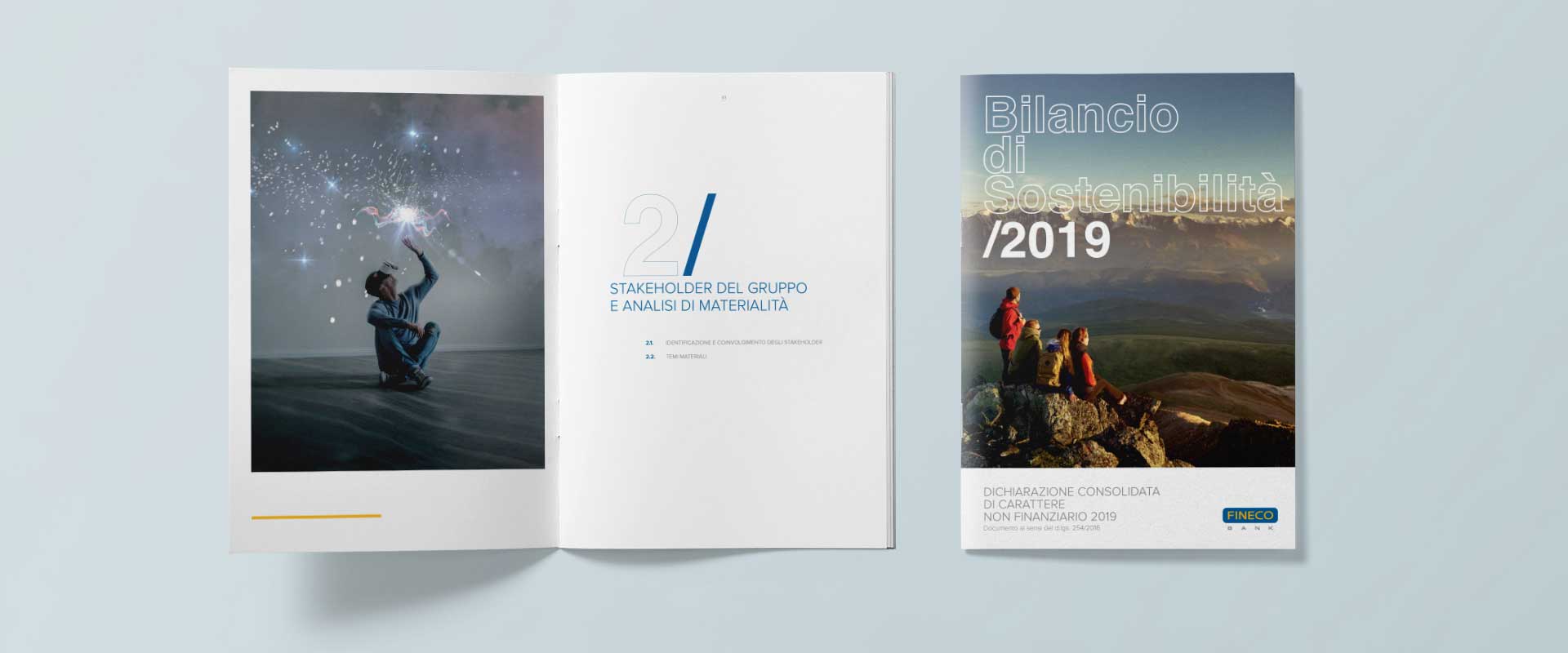 ATC - All Things Communicate graphic restyling of the Fineco Group's 2019 Sustainability report