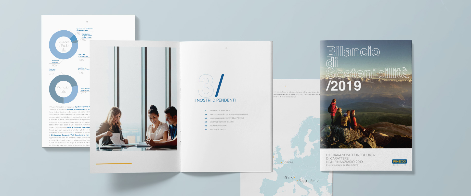 Internal graphic layout of the ner Fineco Group's Sustainability report