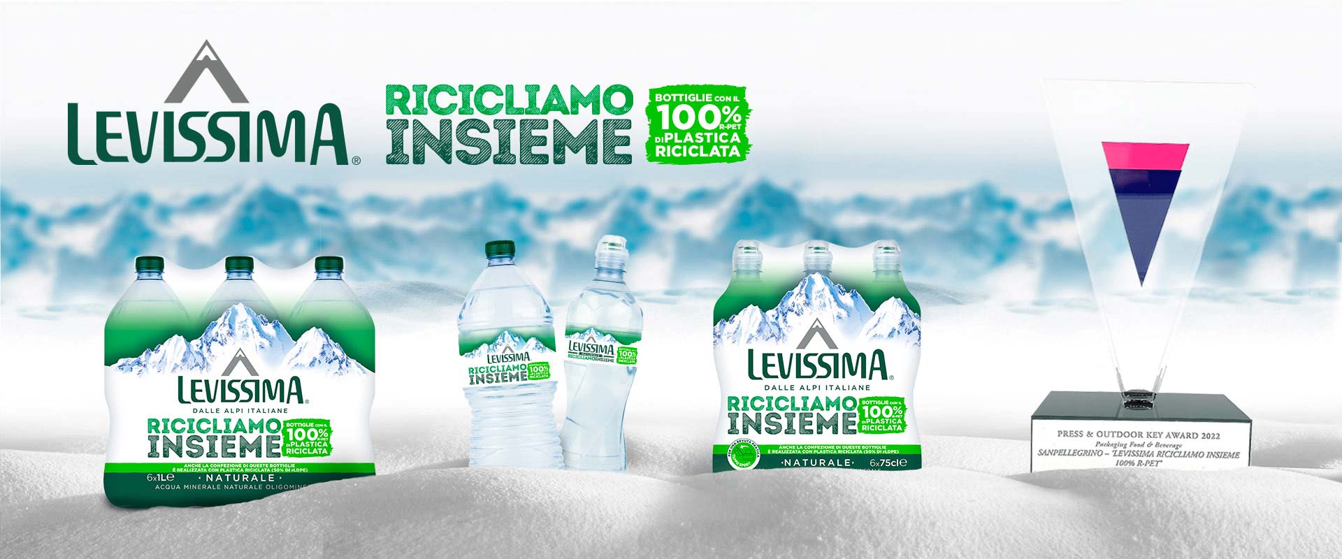 The sustainability project “Ricicliamo Insieme” (Let’s recycle together) for Levissima wins the 2022 Key Award in the packaging category thanks to the label and bundle redesign by ATC