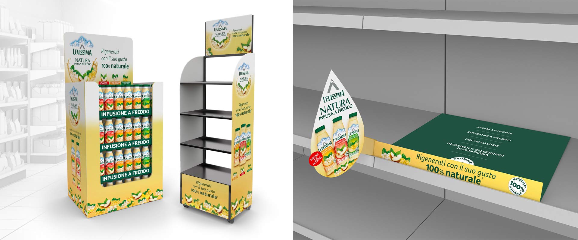 ATC materials for Levissima Natura launch project: on-shelf area