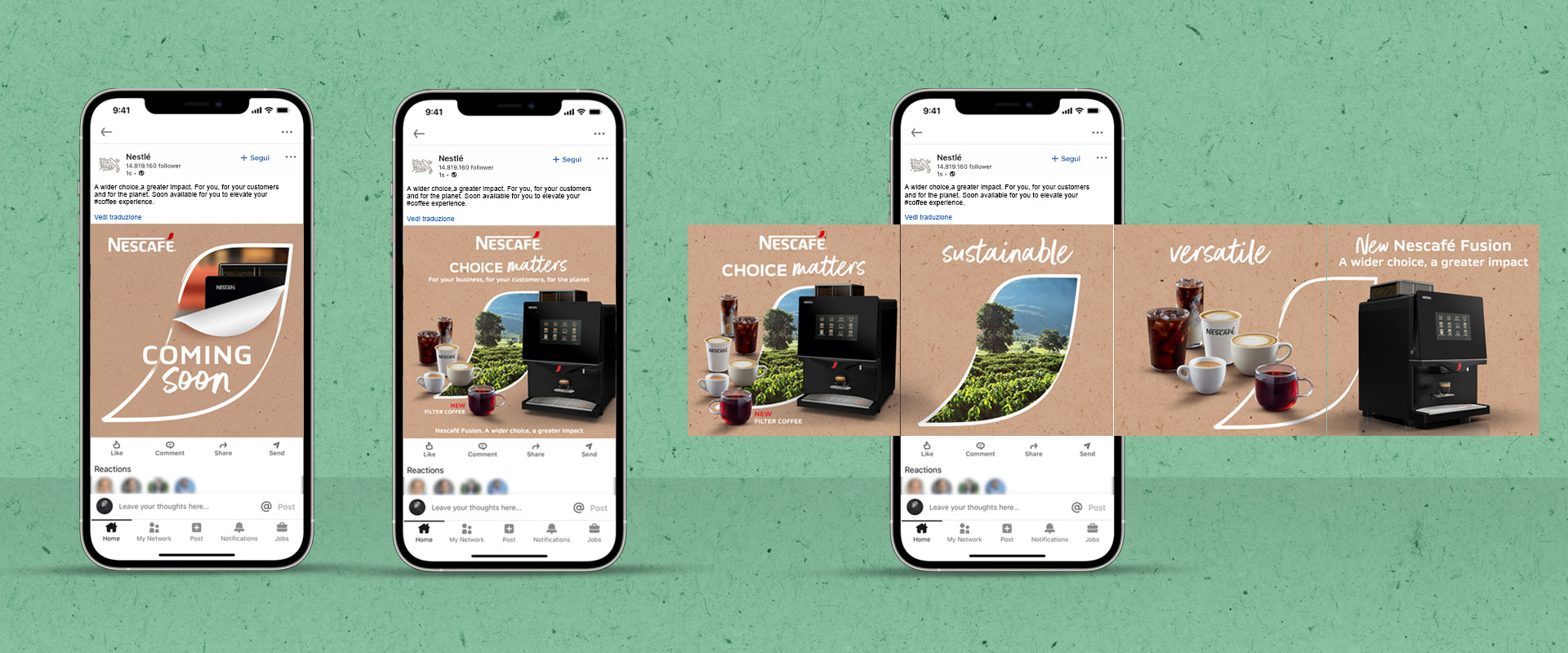 Linkedin social media post campaign for Nescafé Fusion by Nestlé Professional