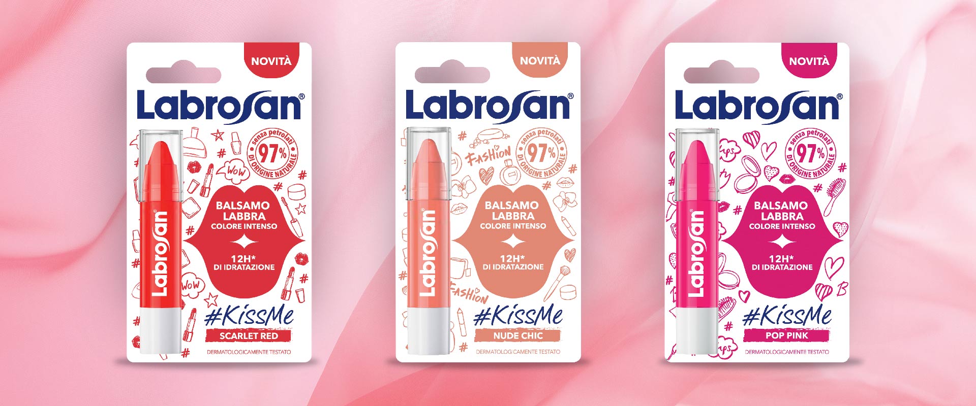 The new line “Kiss me” for Labrosan lip balms