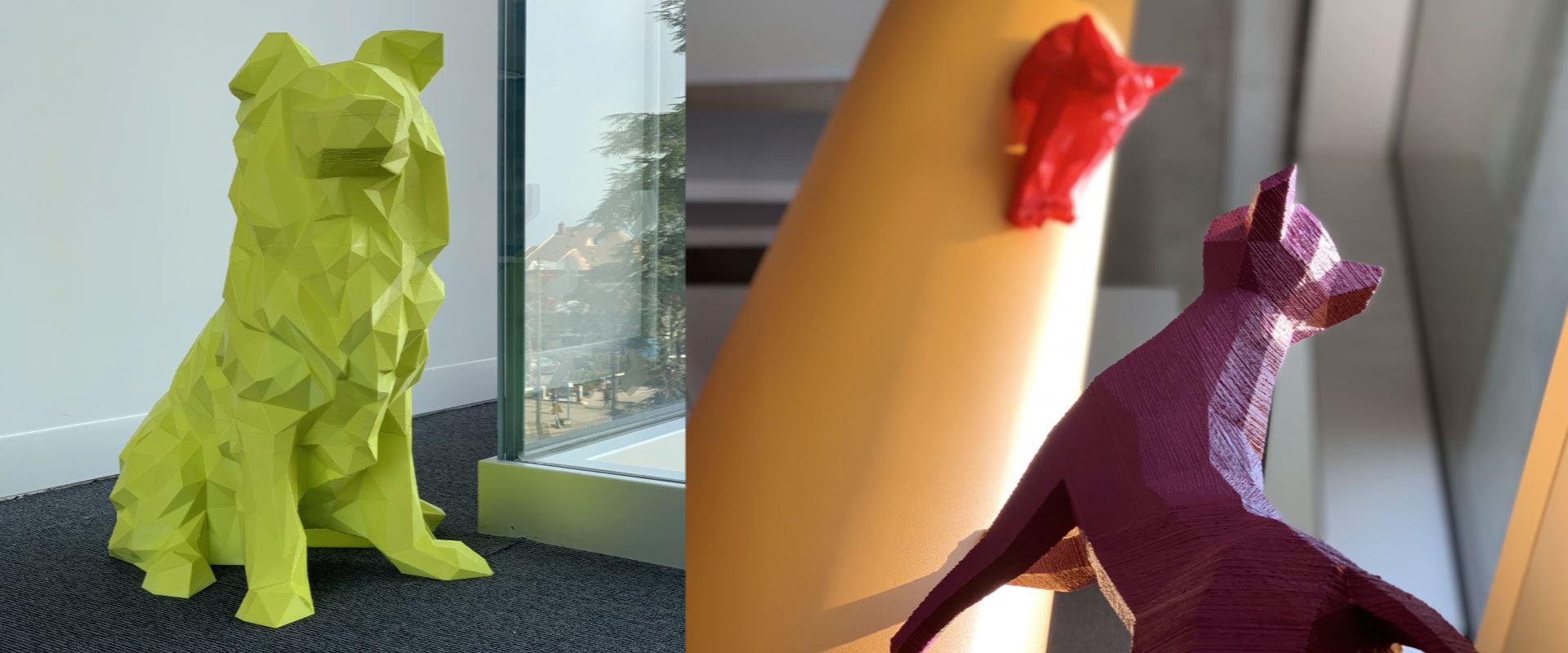 Dogs and cats in 3D in Purina offices in Vevey