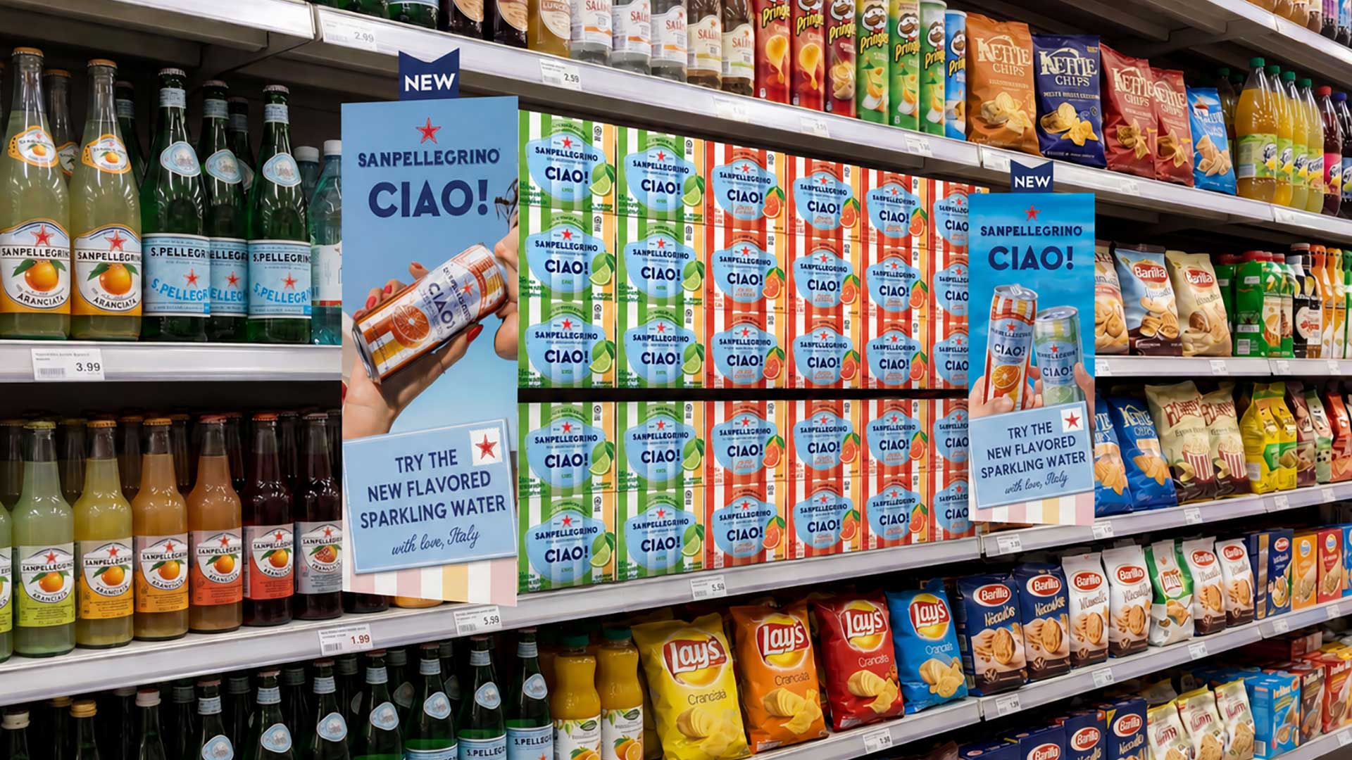 BTL assets for Sanpellegrino CIAO! in grocery retail, delivered by ATC – All Things Communicate