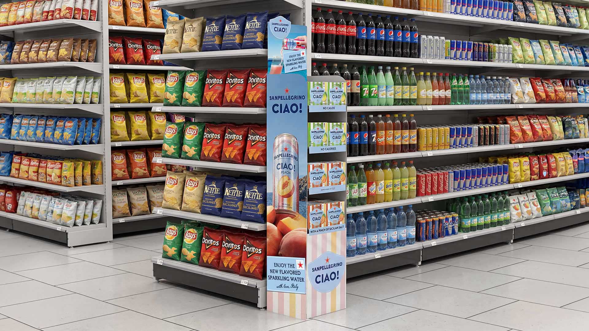 BTL assets for Sanpellegrino CIAO! in grocery retail, delivered by ATC – All Things Communicate