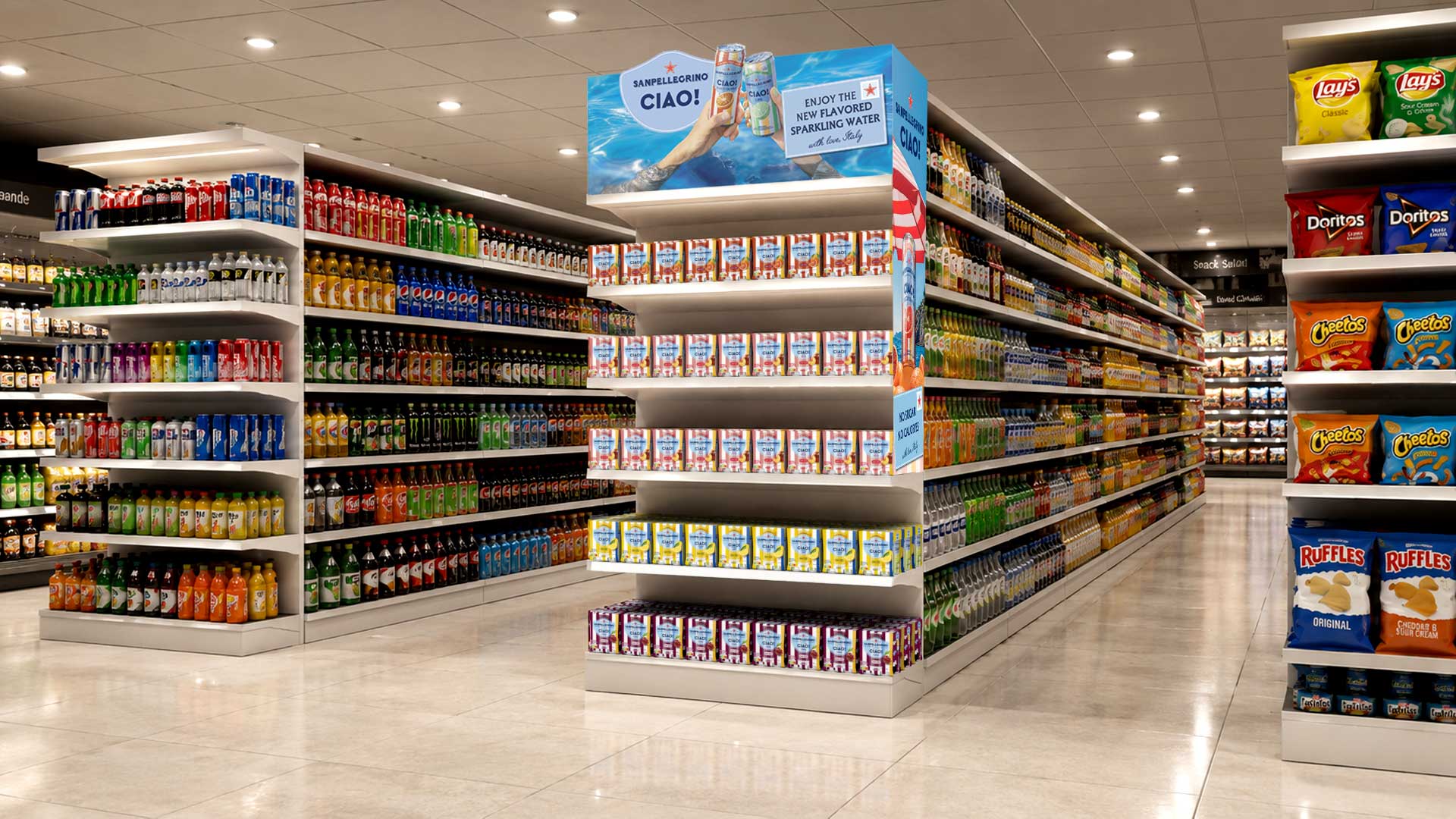 BTL assets for Sanpellegrino CIAO! in grocery retail, delivered by ATC – All Things Communicate