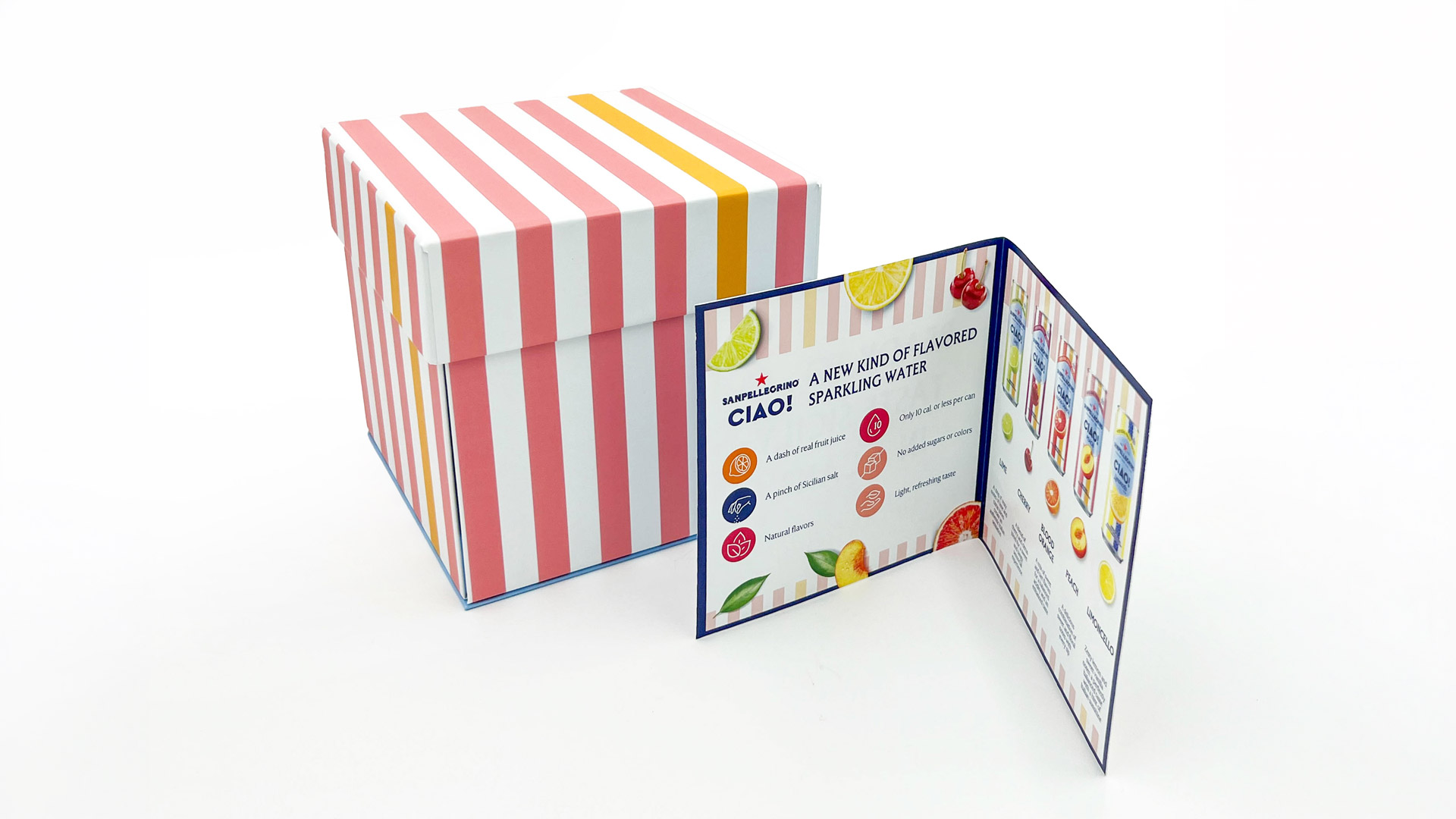 The promotional presentation box designed for creators and consumers for the Sanpellegrino CIAO! launch