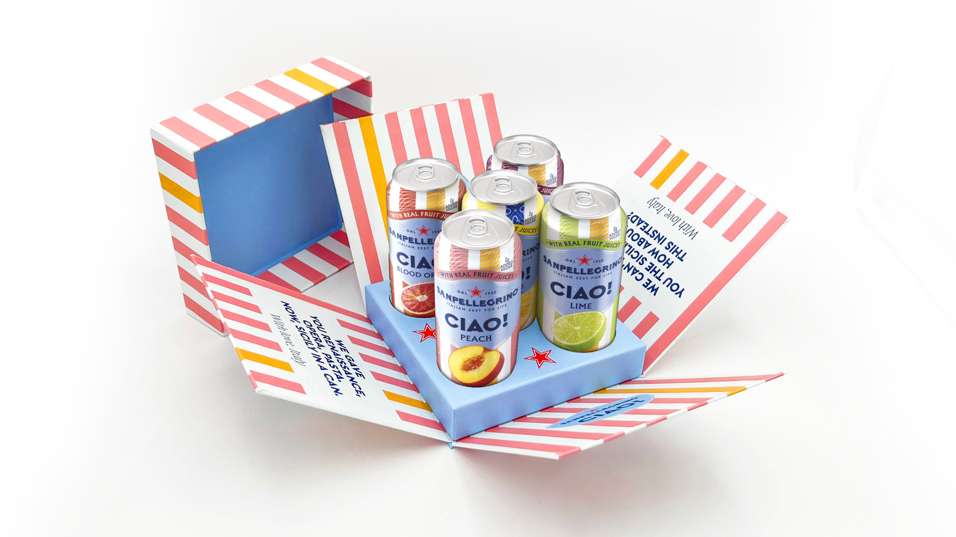The promotional presentation box designed for creators and consumers for the Sanpellegrino CIAO! launch