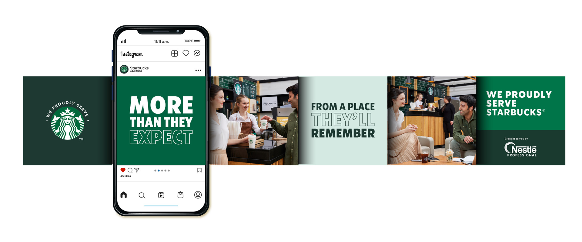 Social content from the We Proudly Serve Starbucks® campaign, developed by ATC for Starbucks