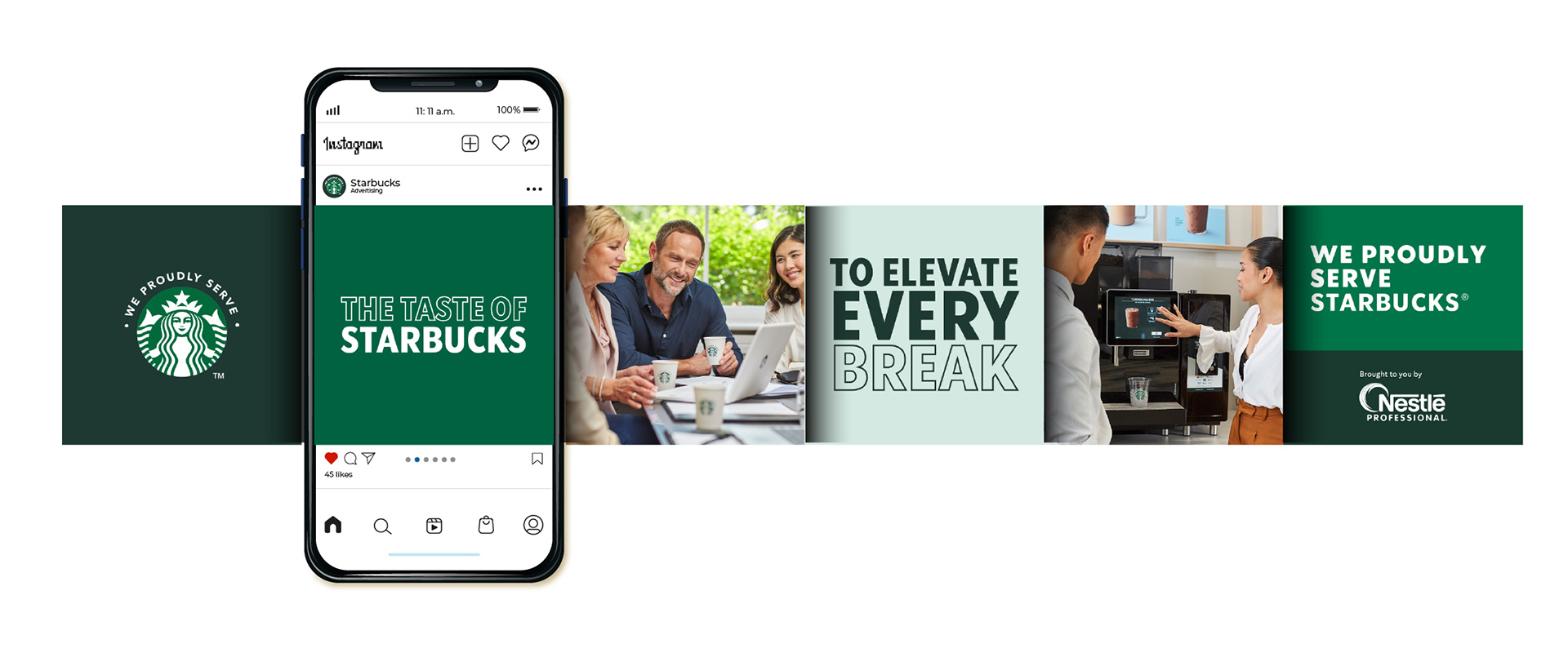 Social content from the We Proudly Serve Starbucks® campaign, developed by ATC for Starbucks