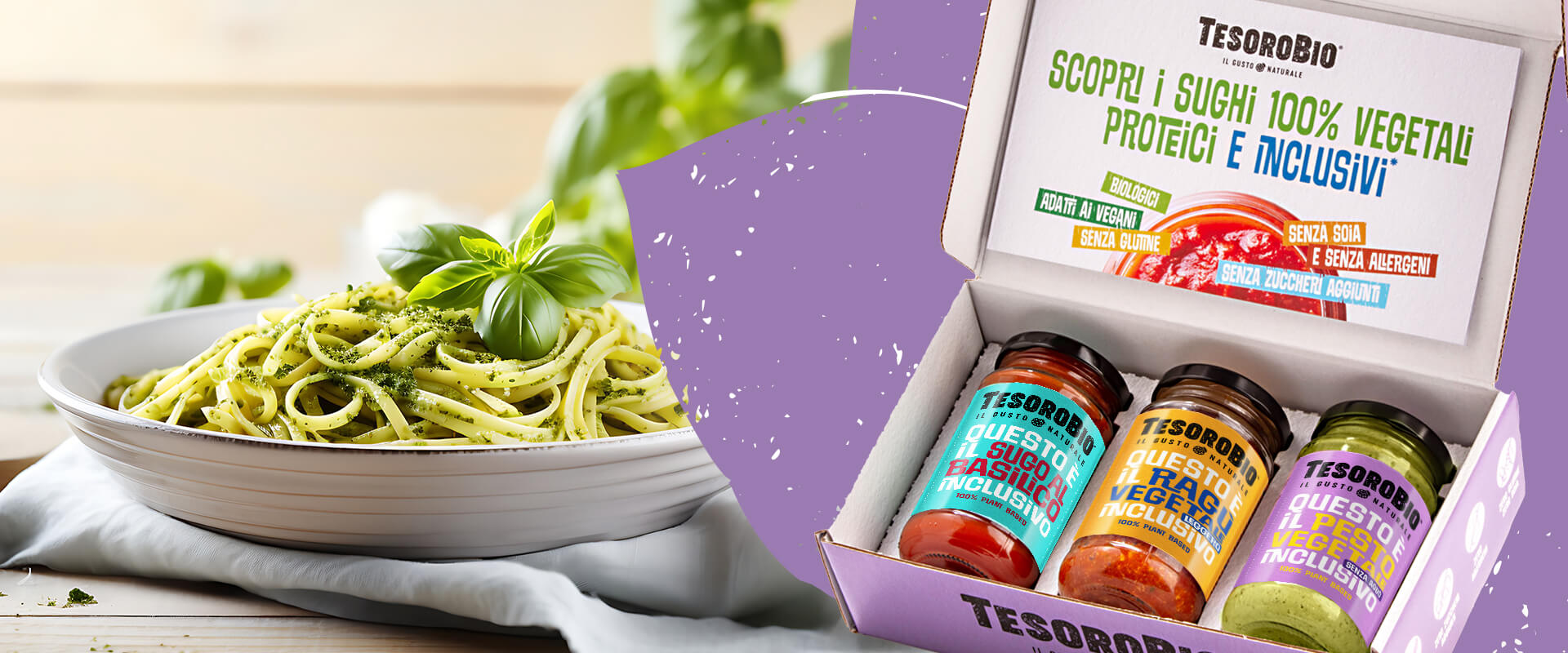 Images of the TesoroBio protein juices range, a project born from scratch to enhance naturalness through colors, plant ingredients and clear messages.