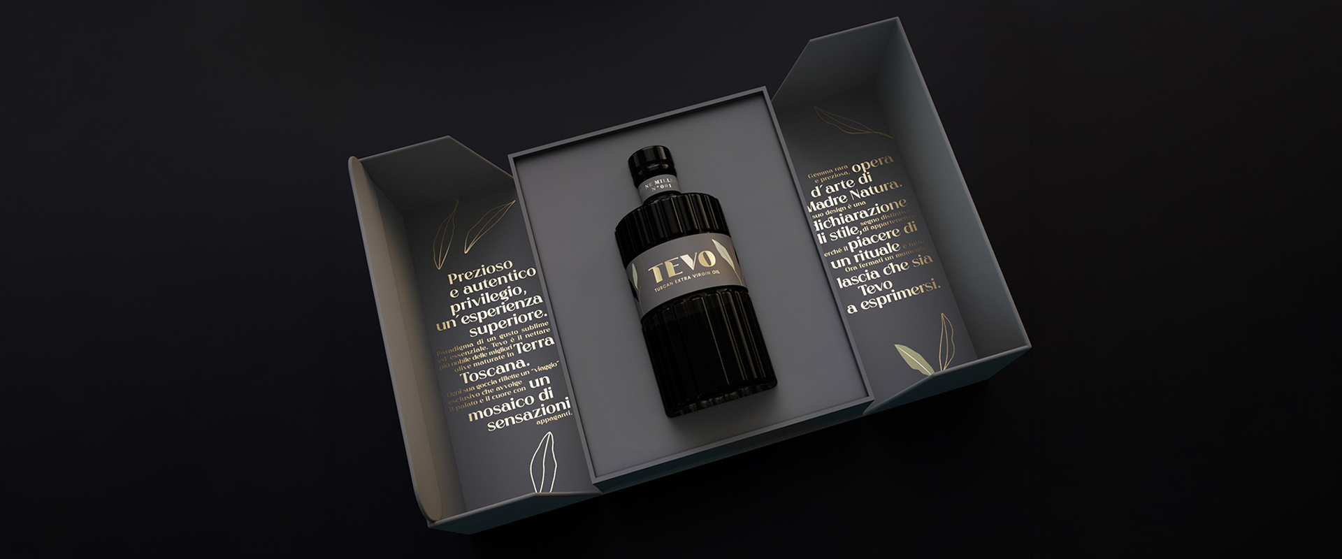 The luxury Tevo oil cuvette designed by ATC, with a double mirrored door and an evocative copy inside