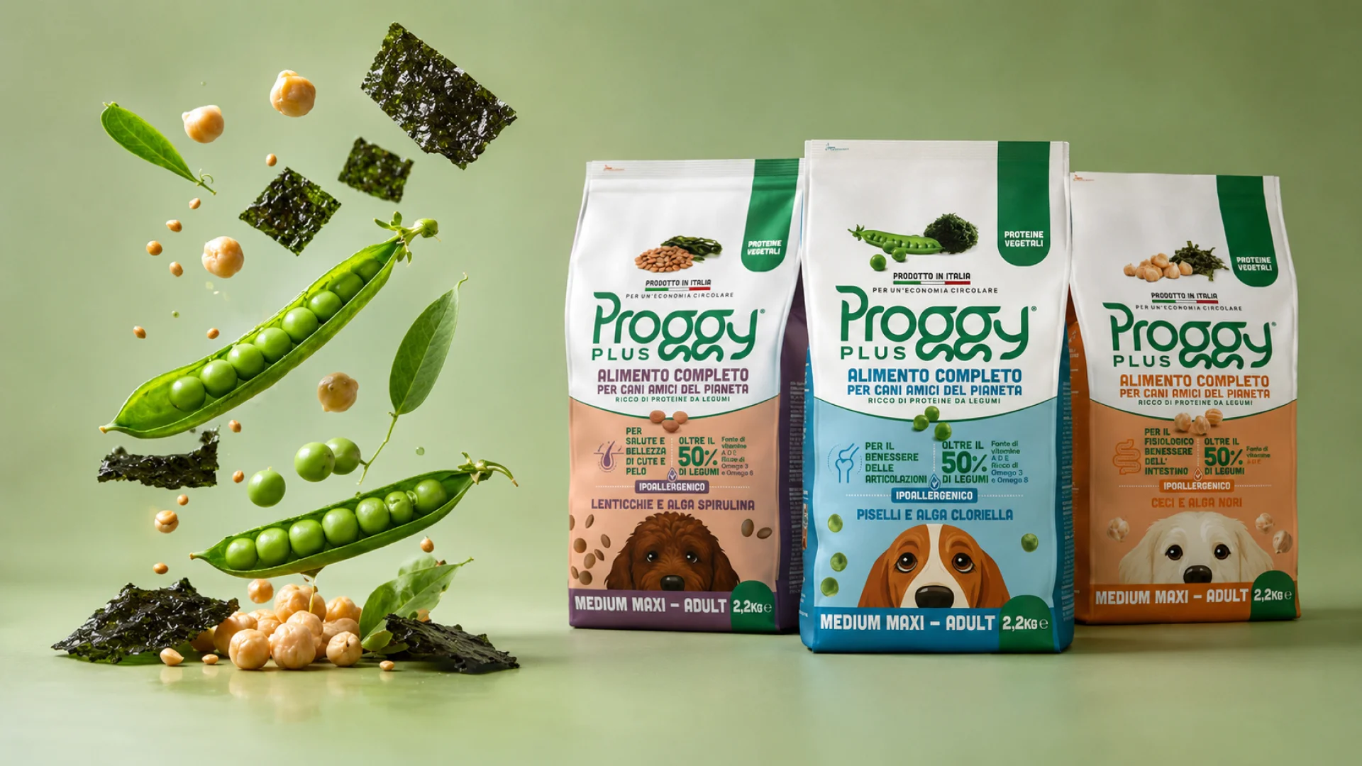 I packaging della gamma di pet food Proggy Plus di Andriani, con il design realizzato da ATC - All Things Communicate