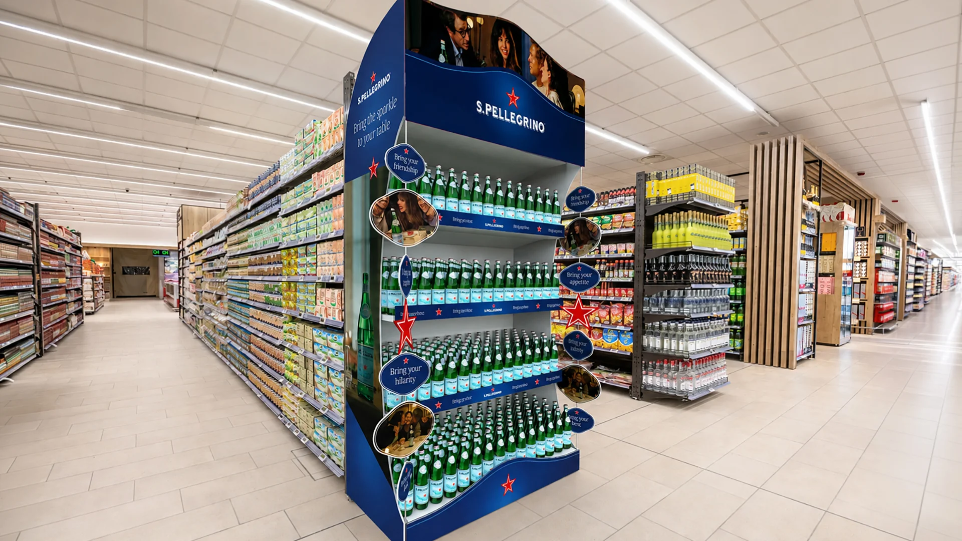 La testata di gondola realizzata da ATC per il toolkit di materiali in-store S.Pellegrino Bring Your Best
