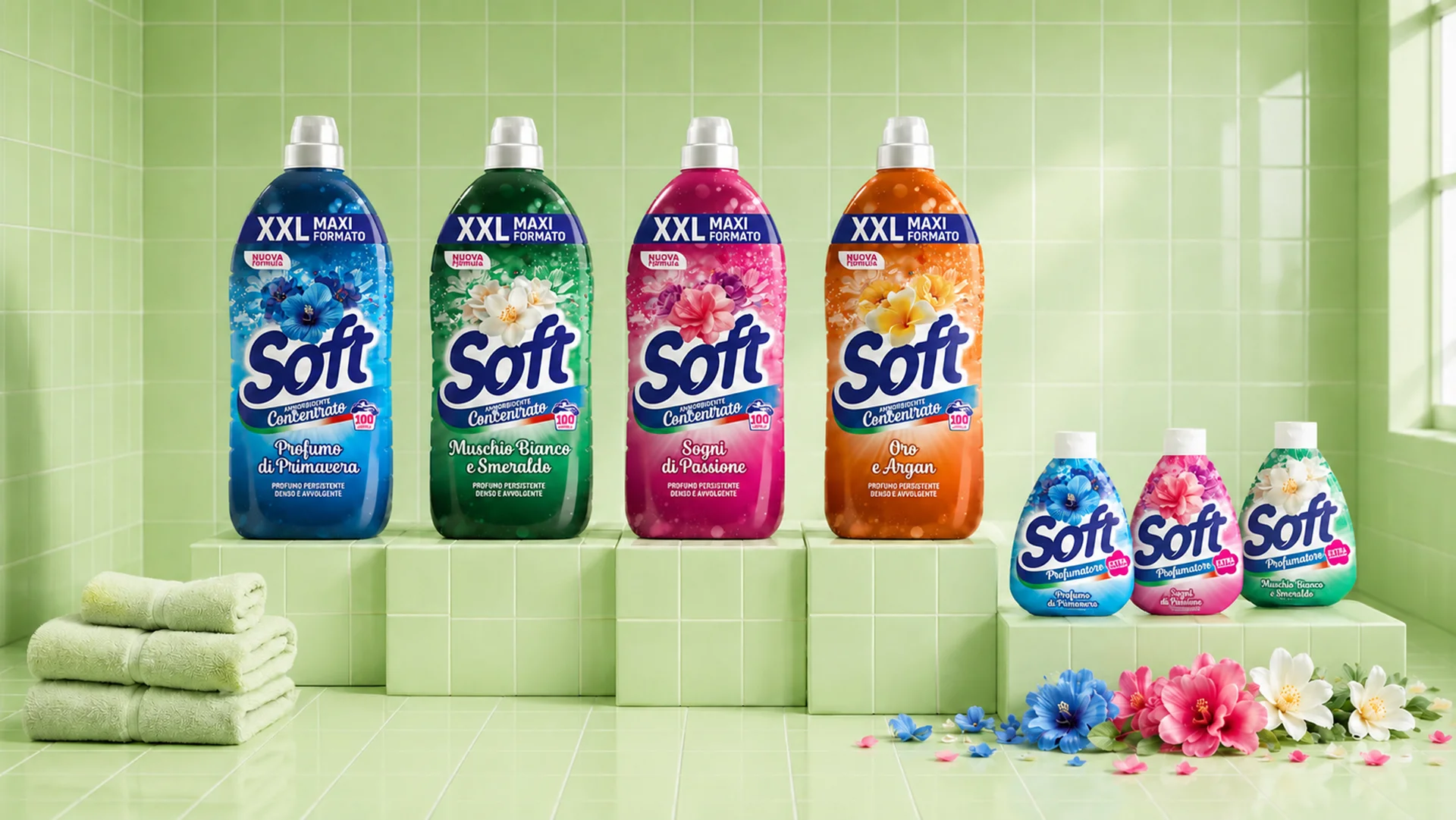 La range di prodotti detergenti home care Soft, con il design e l'architettura di gamma di ATC
