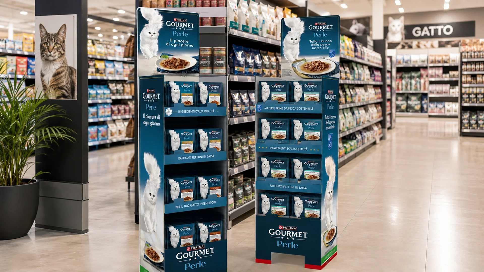 Gli espositori retail ideati da ATC per la gamma Purina Gourmet Perle