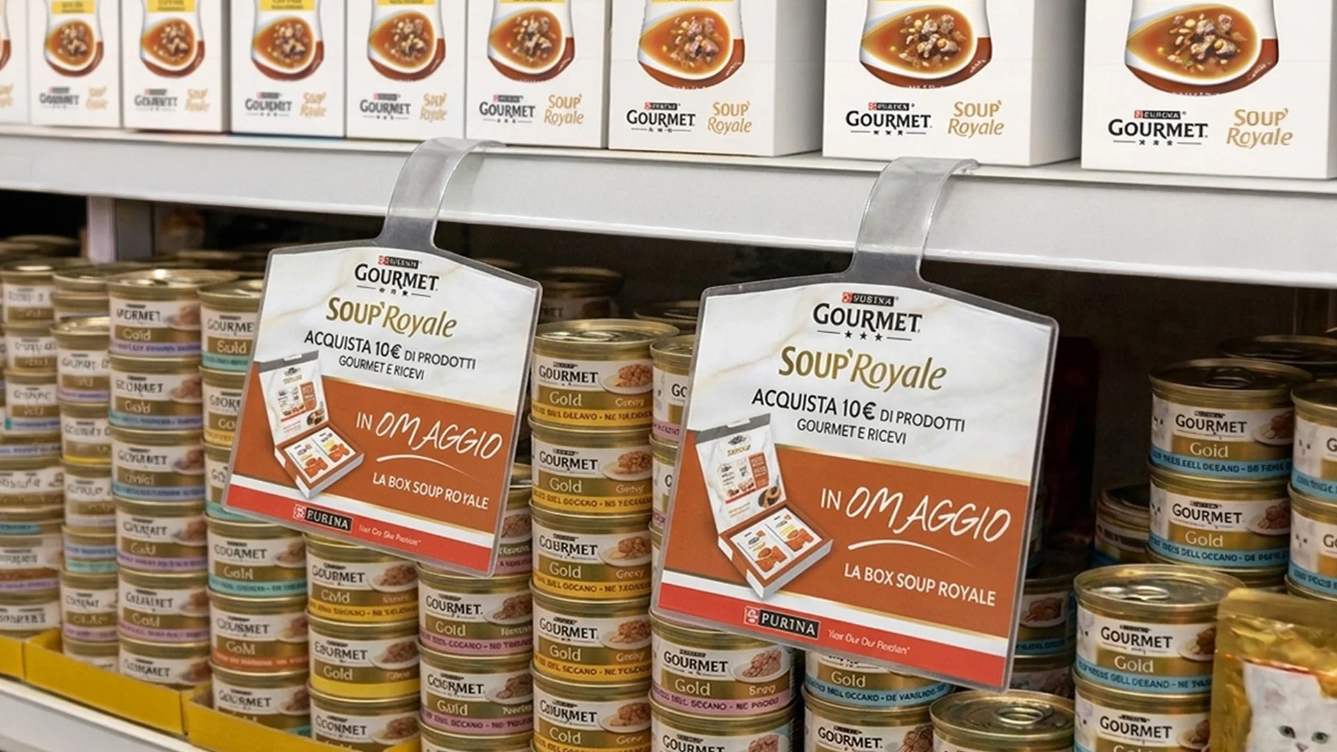 I materiali di comunicazione a scaffale per l'activation promozionale dedicata a Gourmet Soup Royale realizzati da ATC