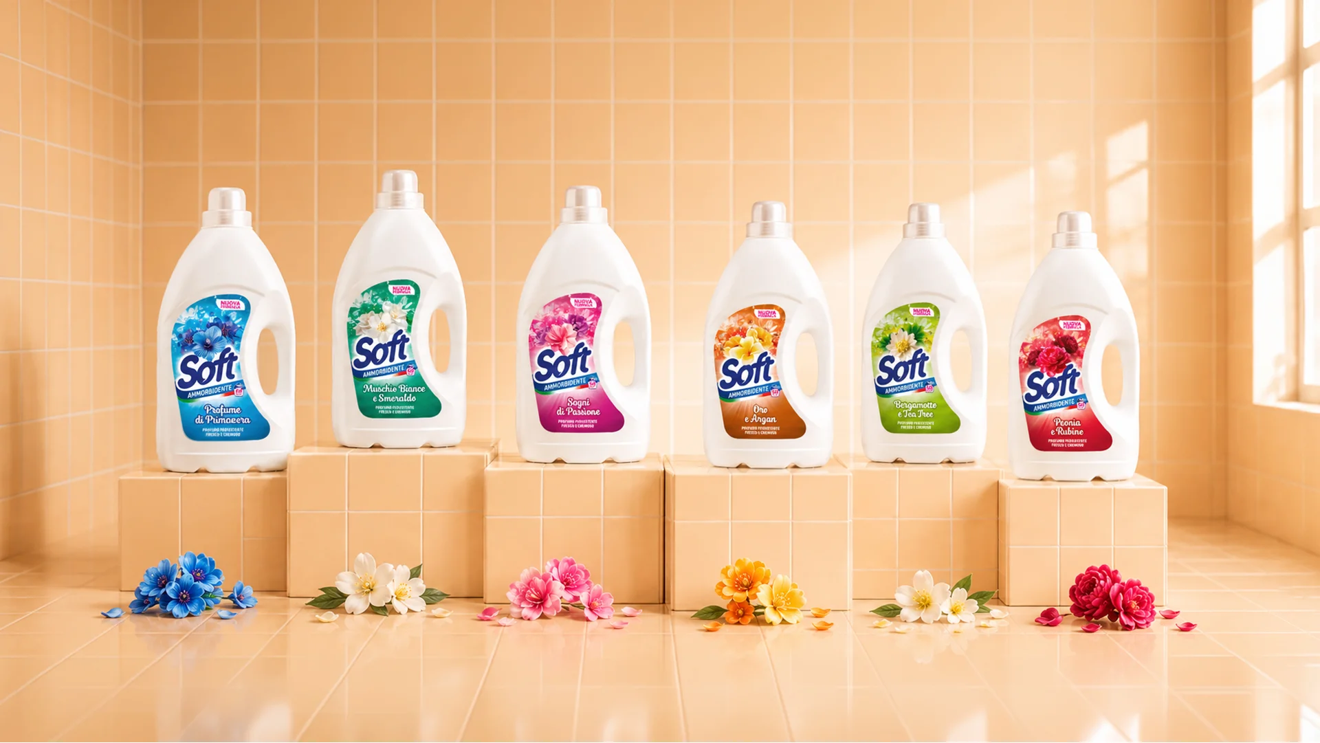 La range di prodotti detergenti home care Soft, con il design e l'architettura di gamma di ATC