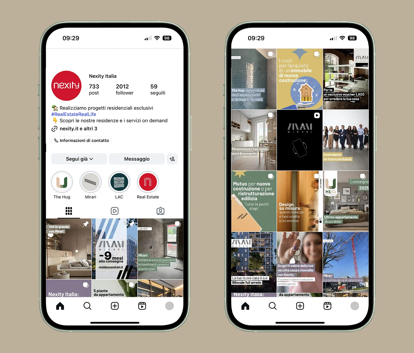 La pagina Instagram di Nexity Italia, con i contenuti creativi di ATC