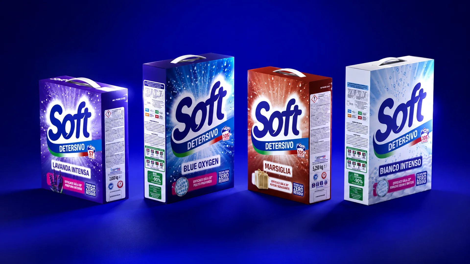 La gamma di detersivi in polvere Soft con il restyling di ATC