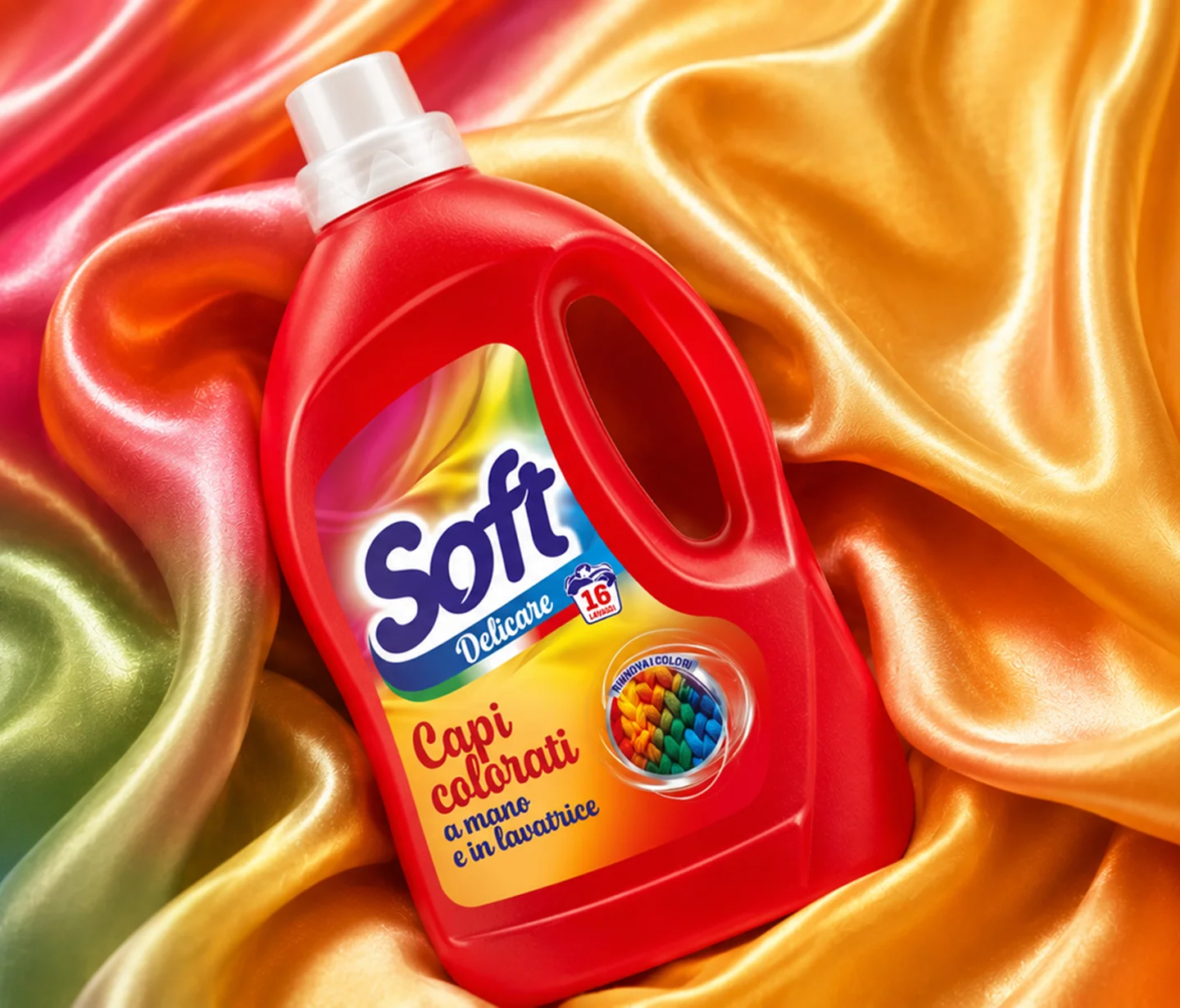 Il packaging del detersivo Soft Delicare, con il design di ATC