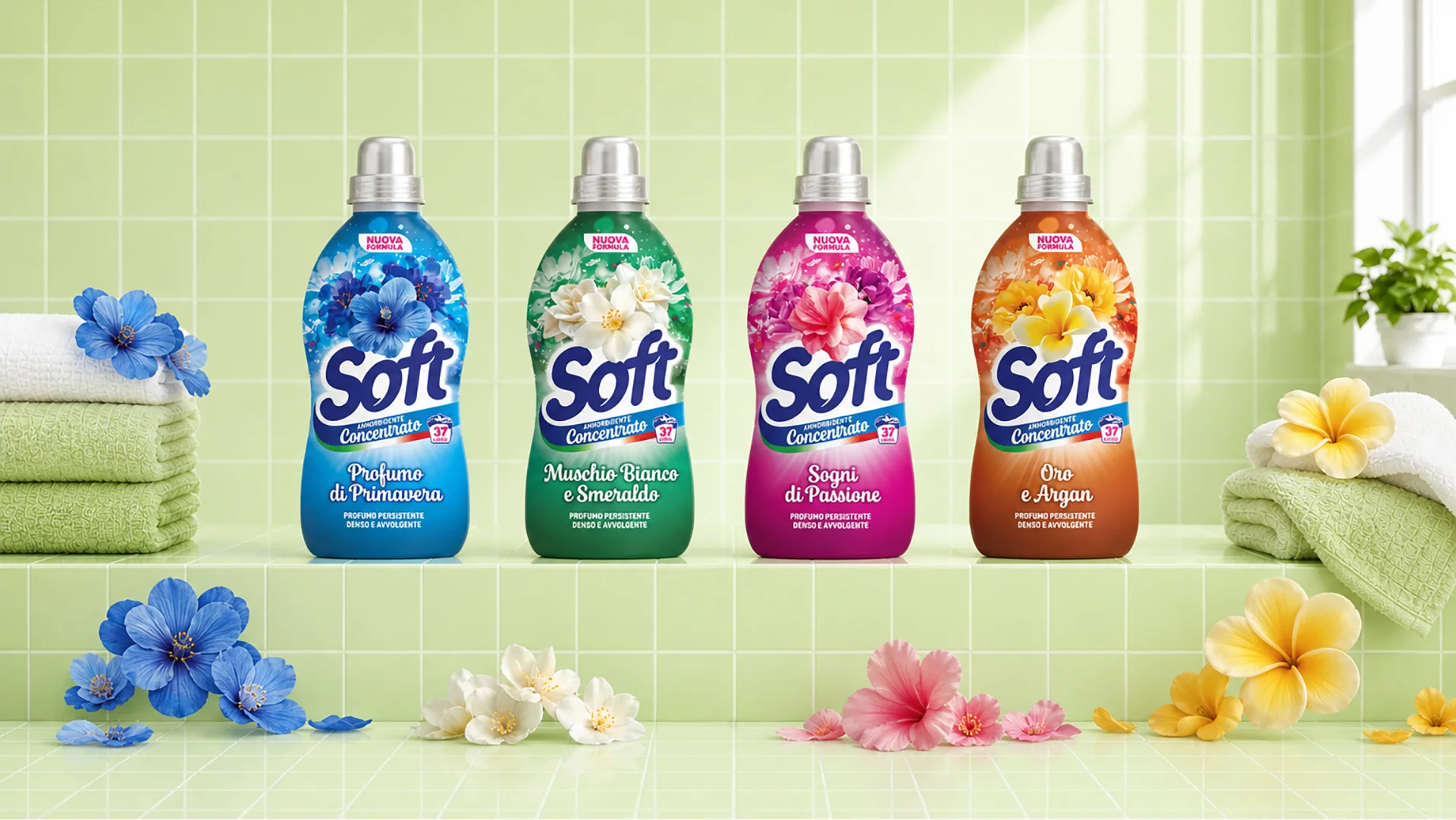 La range di prodotti detergenti home care Soft, con il design e l'architettura di gamma di ATC