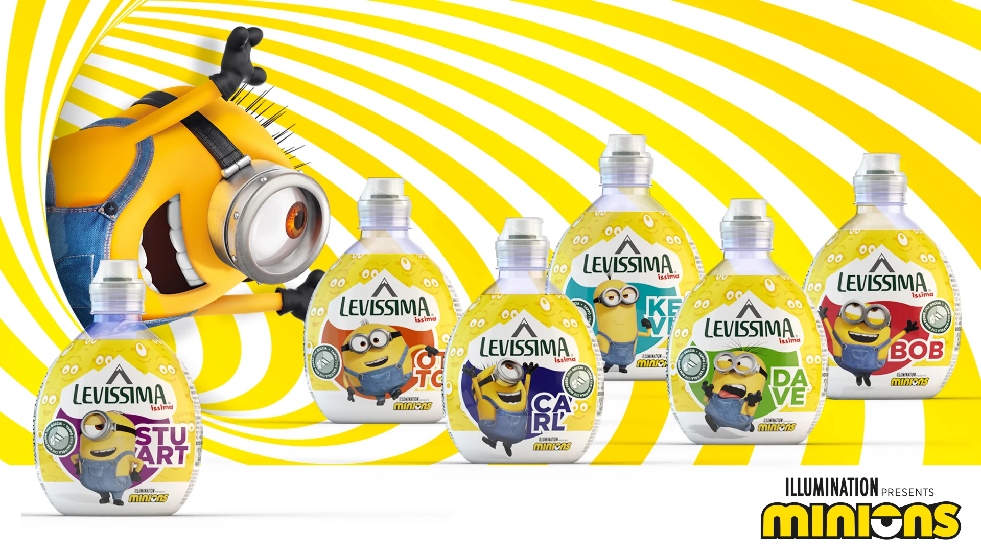 I packaging delle bottigliette Issima Minions in edizione limitata, realizzate da ATC