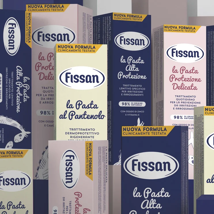 I pack realizzati per la gamma Fissan nel settore personal care