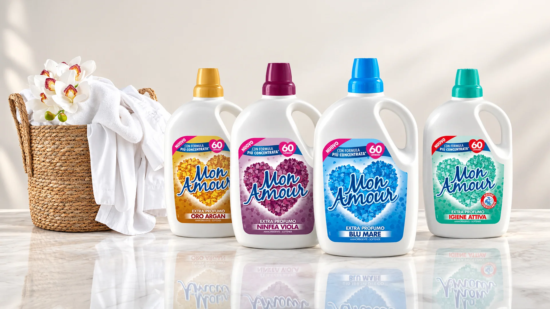 La gamma di packaging home care realizzati per Mon Amour
