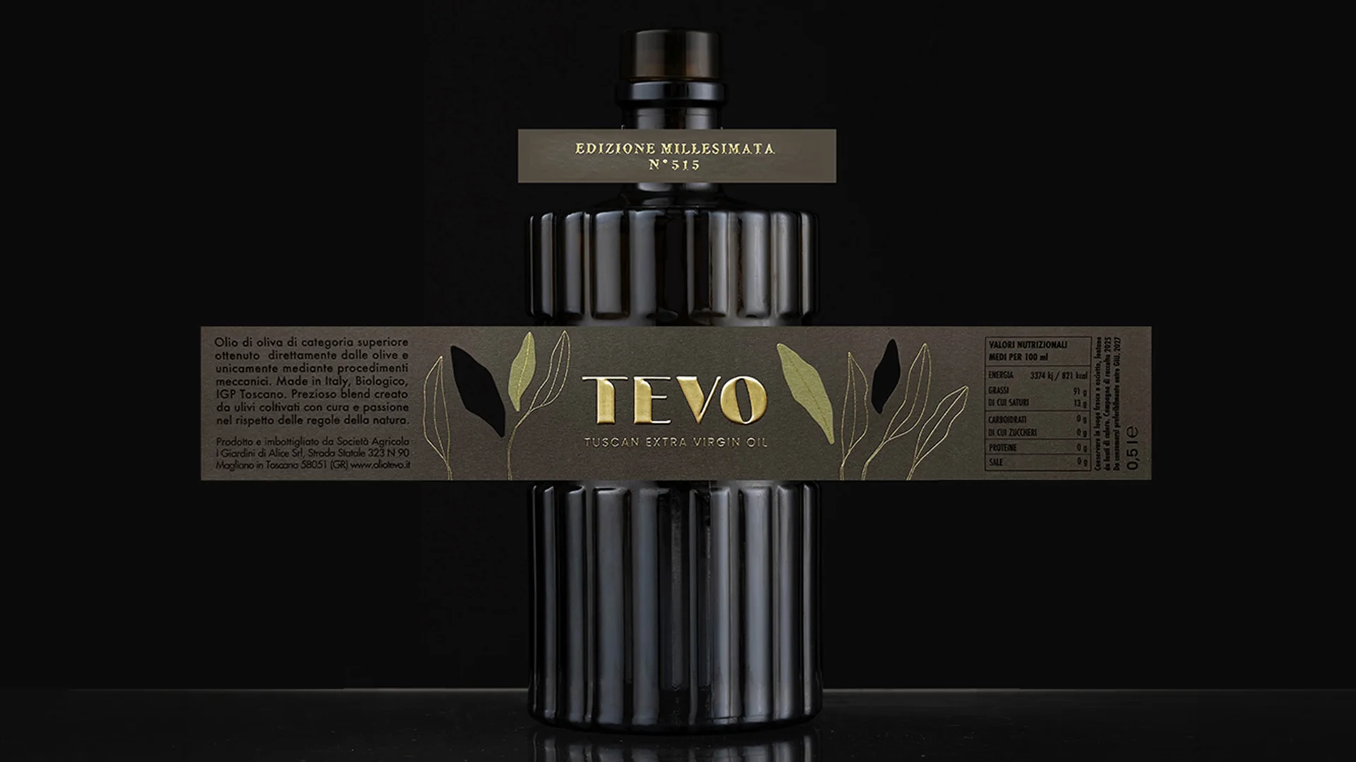 The Tevo olive oil label design by ATC and Reverse