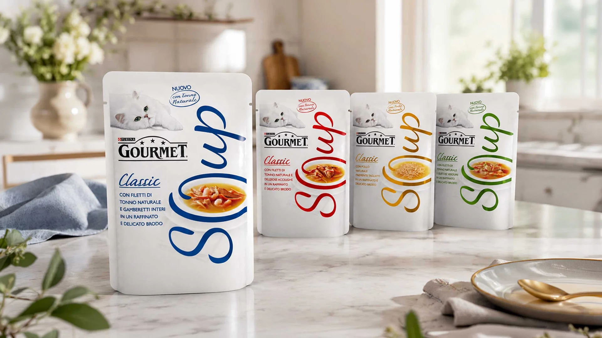 I packaging petfood realizzati per Purina Gourmet Soup
