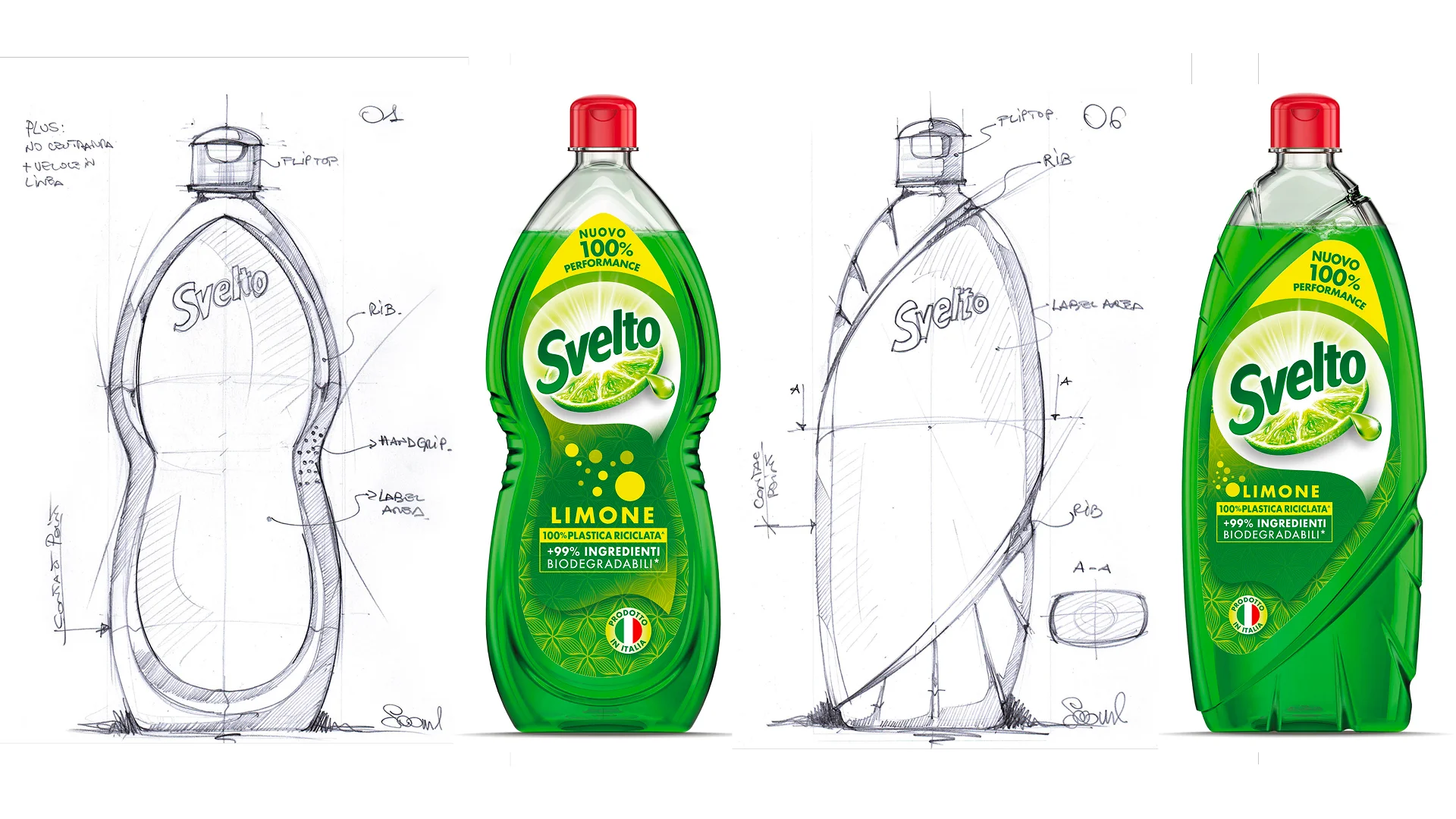 Le fasi di design strutturale del packaging per l'innovazione di prodotto Svelto Clean Active, realizzato da Reverse e ATC