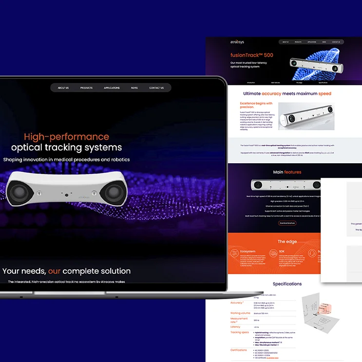 Il sito web corporate B2B per Atracsys sviluppato da ATC