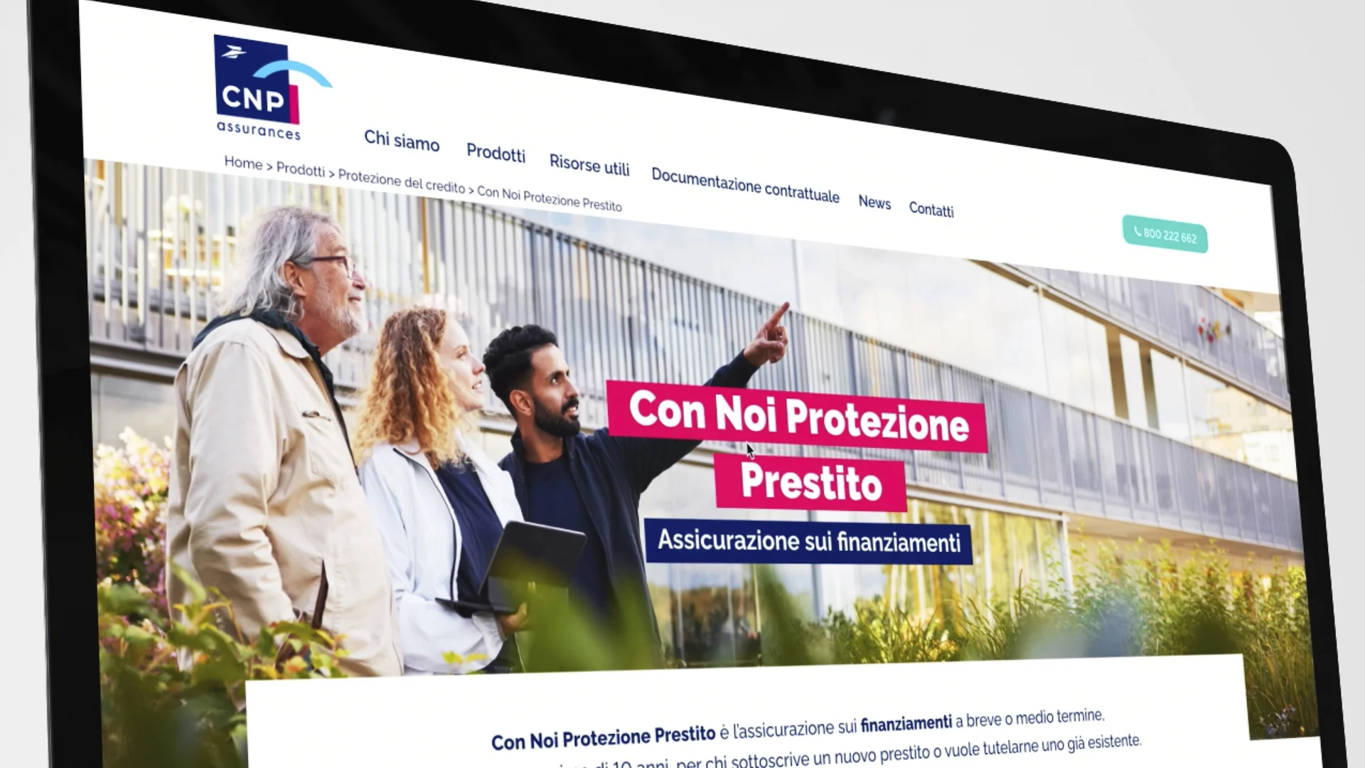 Il sito web per la compagnia di insurance assicurativa CNP Italia
