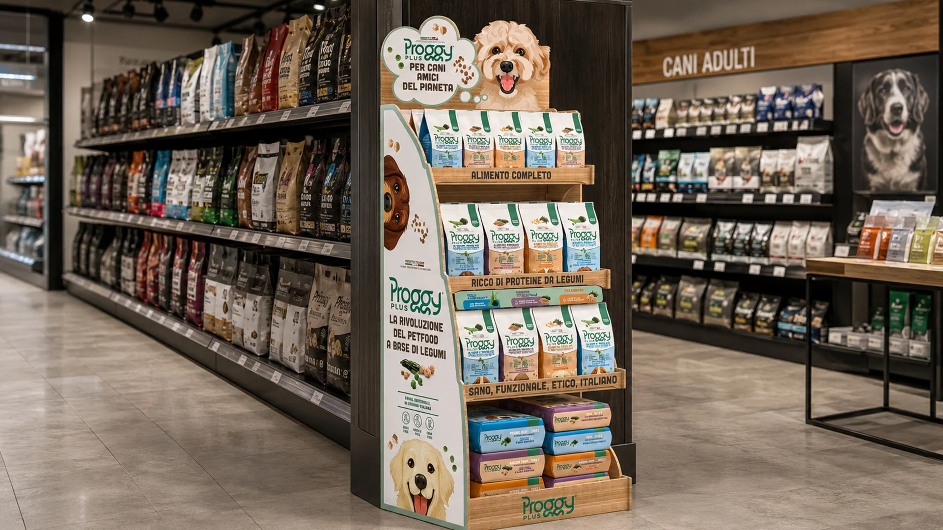 I materiali in-store petfood realizzati per Proggy Plus da ATC
