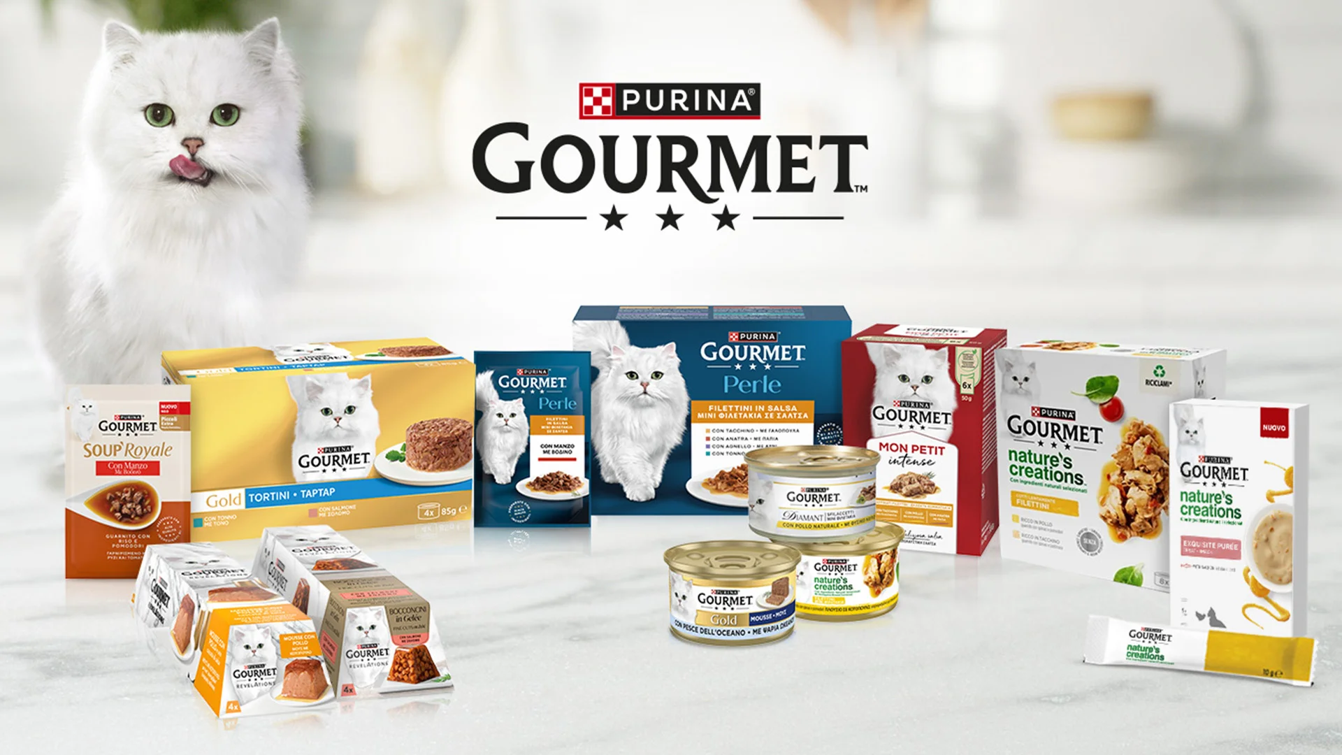 I packaging petfood delle referenze Purina Gourmet