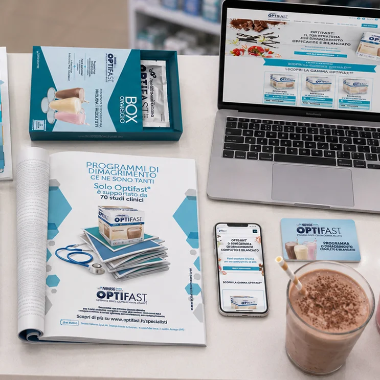Materiali di comunicazione realizzati per Optifast nel settore health care